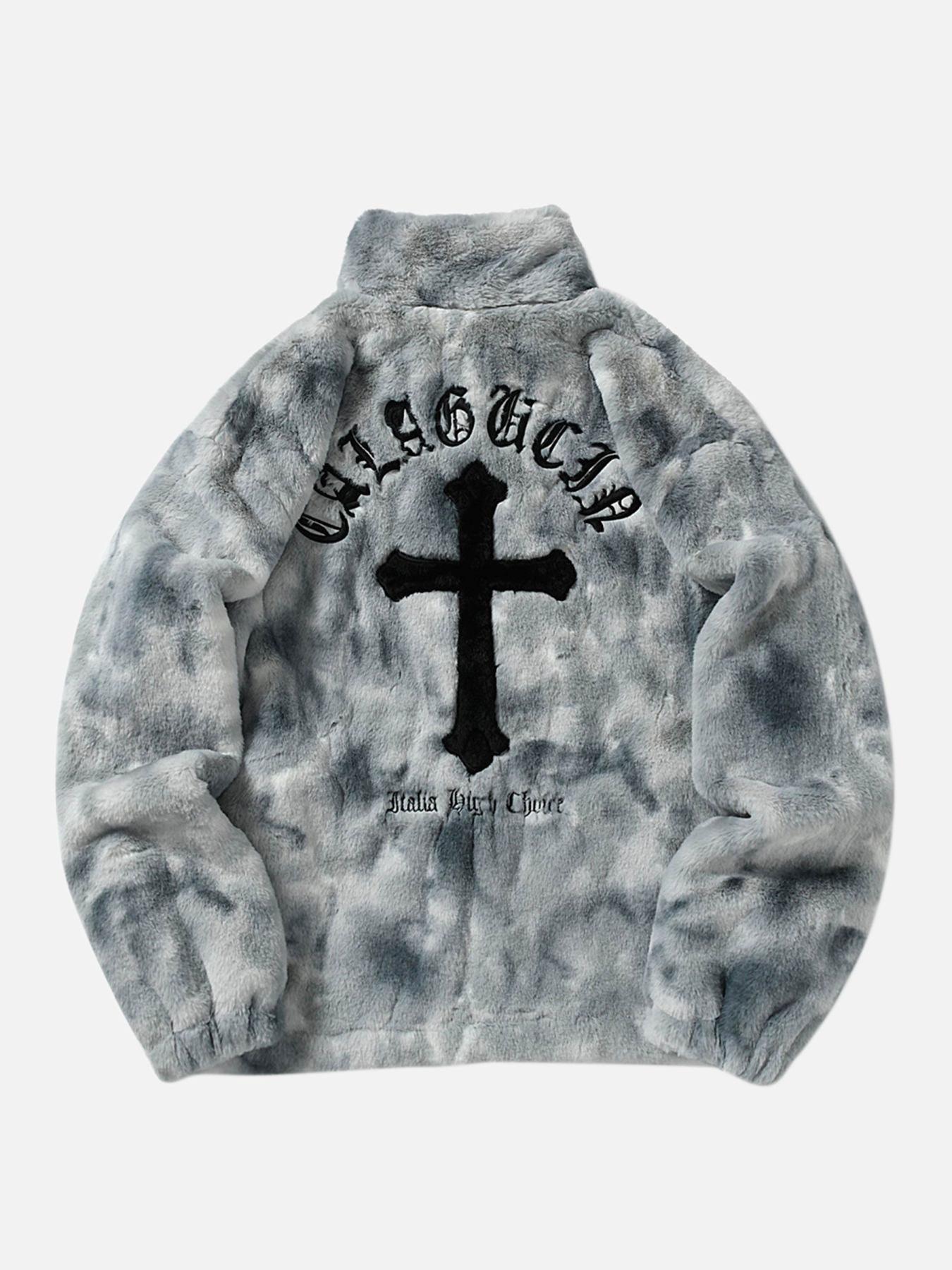 Tntwear® - Gradient Plush Cross Embroidered Lambswool Jacket - 1558 - tntwear1