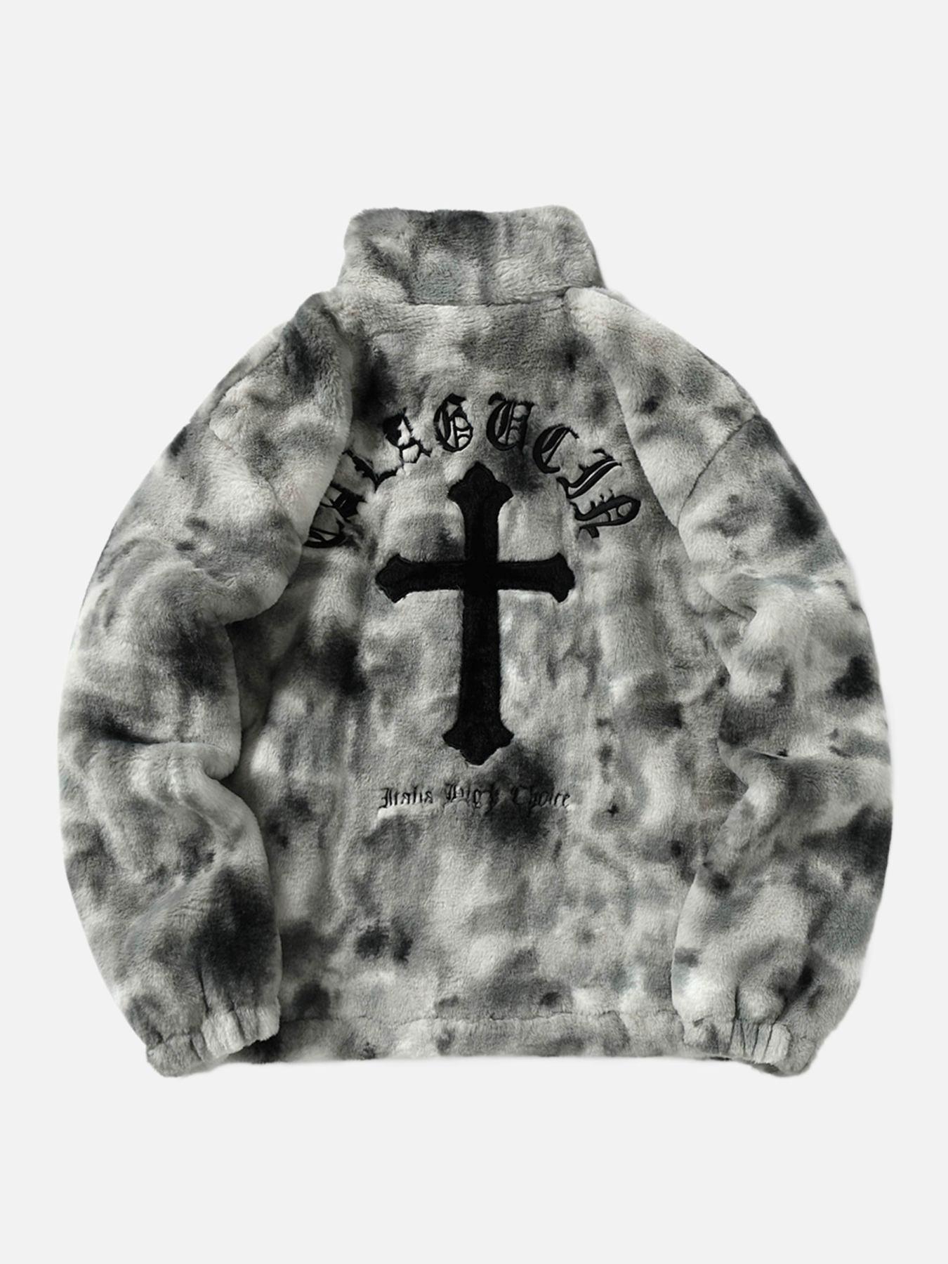 Tntwear® - Gradient Plush Cross Embroidered Lambswool Jacket - 1558 - tntwear1