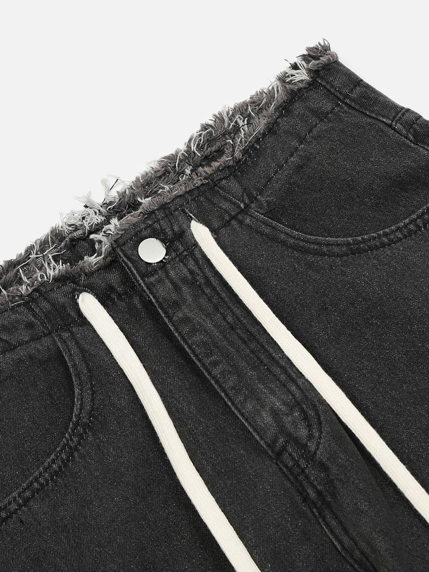 Tntwear® - High Street Distressed Washed Distressed Drawstring Jeans - tntwear1