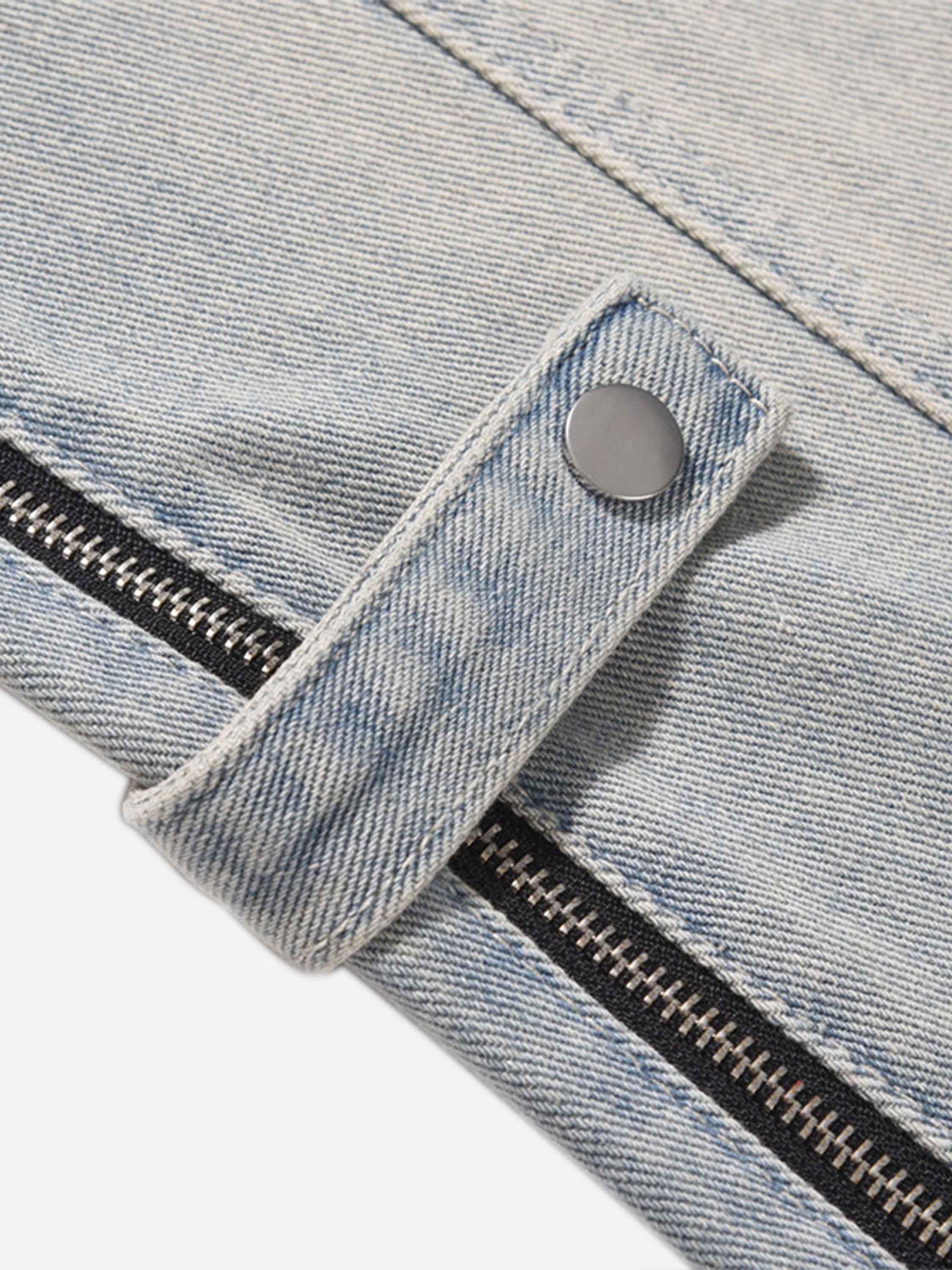 Tntwear® - High Street Hip-hop Design Sense Zipper Straight Jeans Nine-point Pants - tntwear1