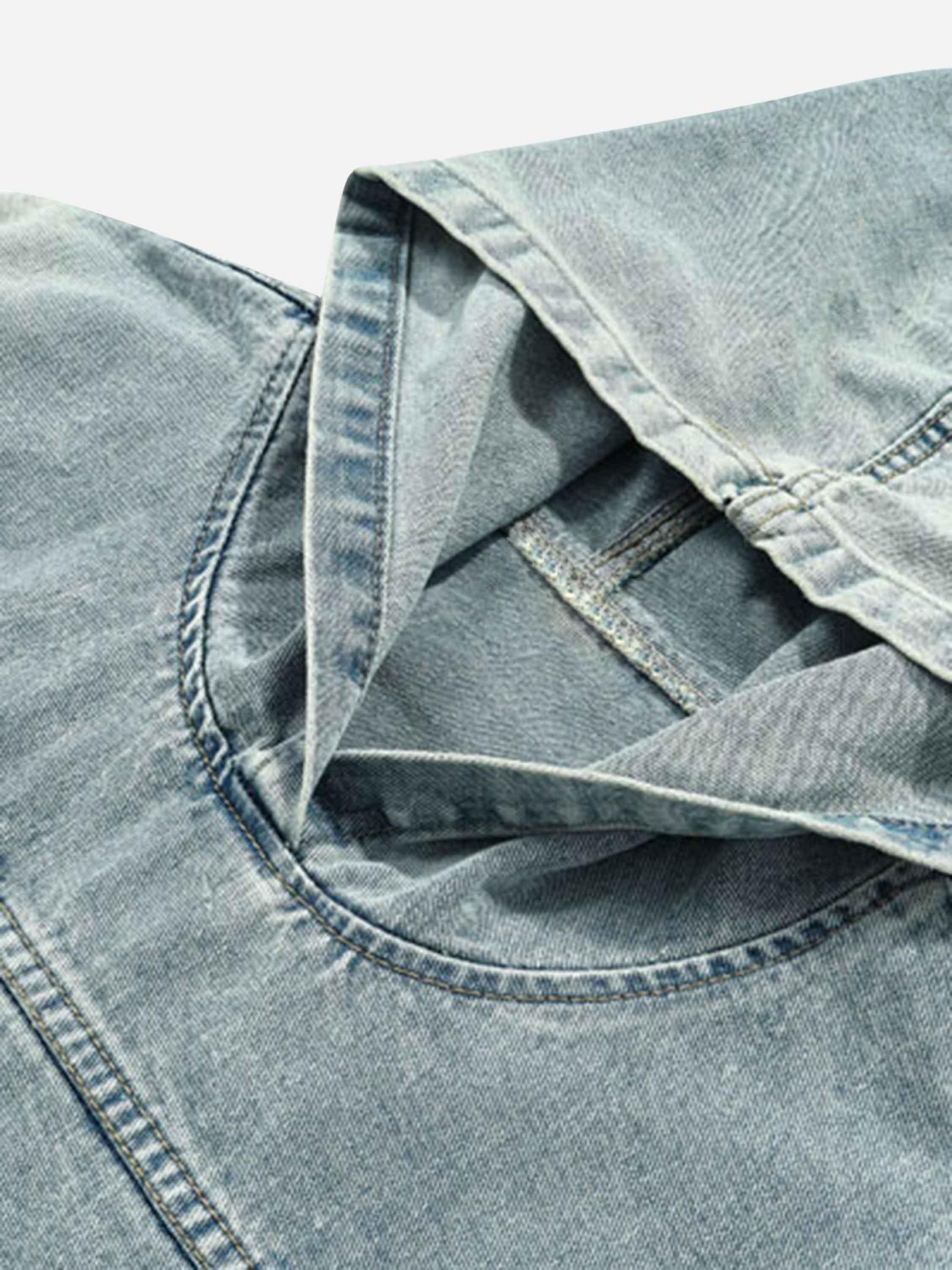 Tntwear® - High Street Washed And Worn Denim Hoodie - 1464 - tntwear1