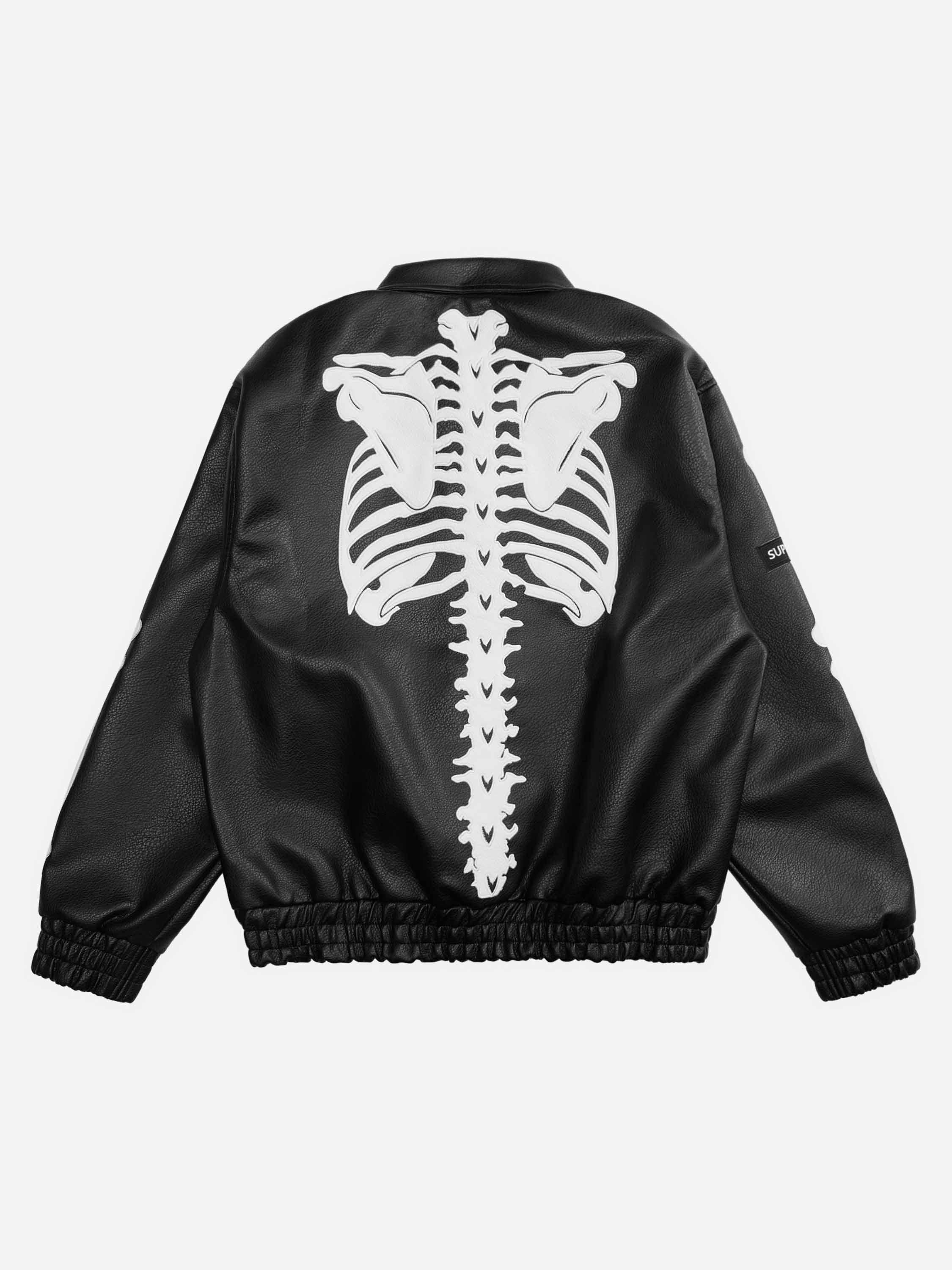Tntwear® - Hip Hop Bones Embroidered Leather Jacket - 1833 - tntwear1