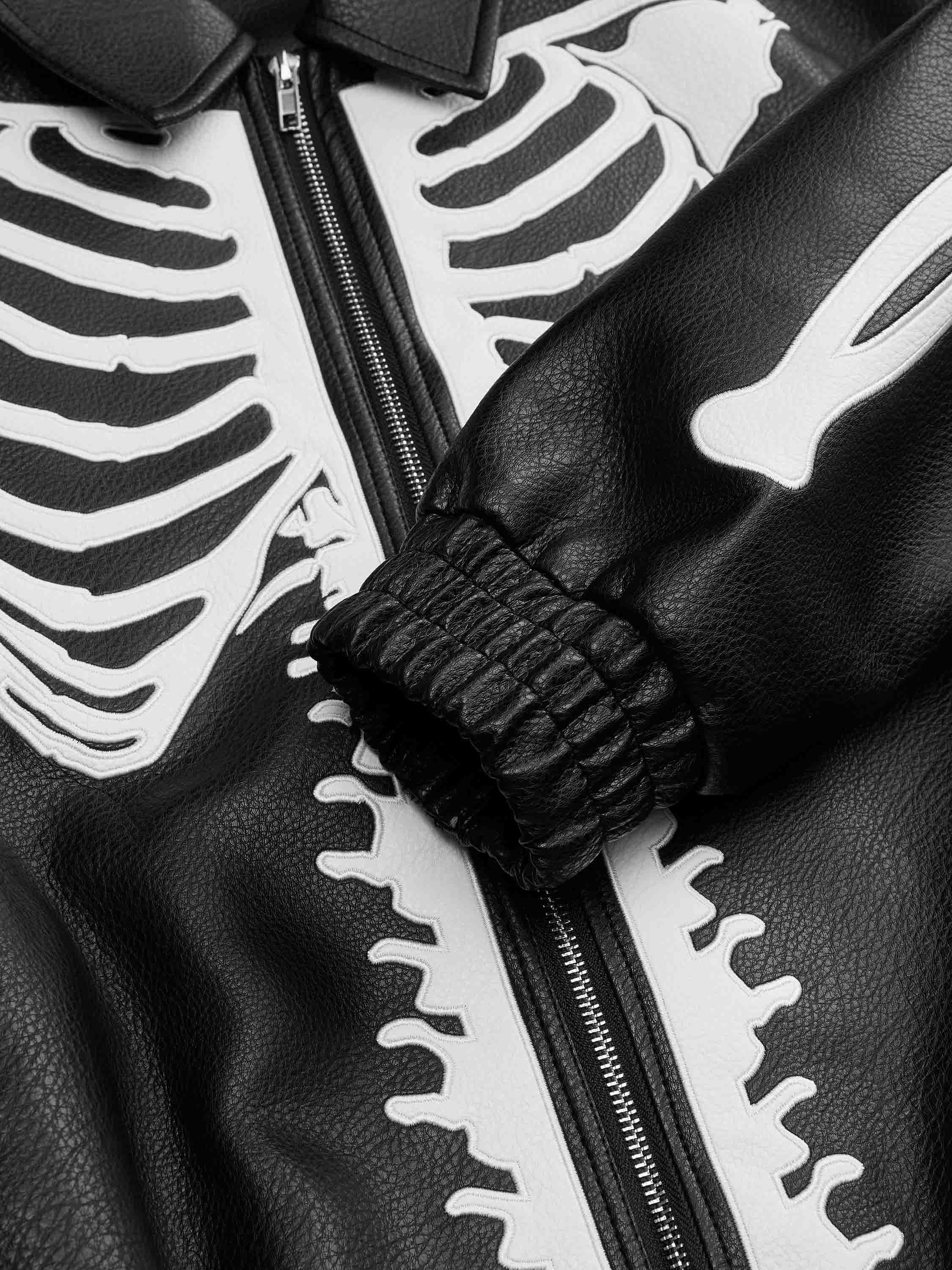 Tntwear® - Hip Hop Bones Embroidered Leather Jacket - 1833 - tntwear1