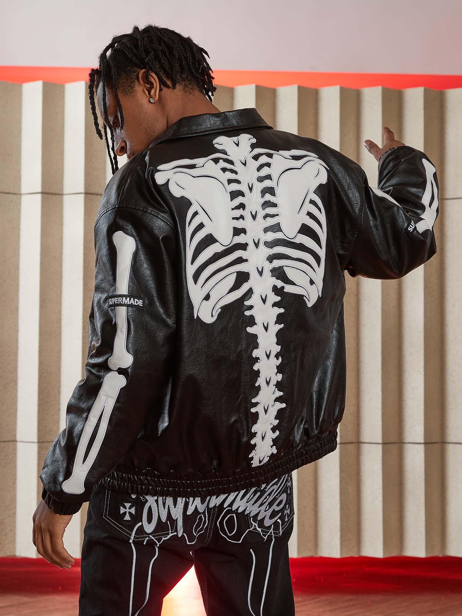 Tntwear® - Hip Hop Bones Embroidered Leather Jacket - 1833 - tntwear1