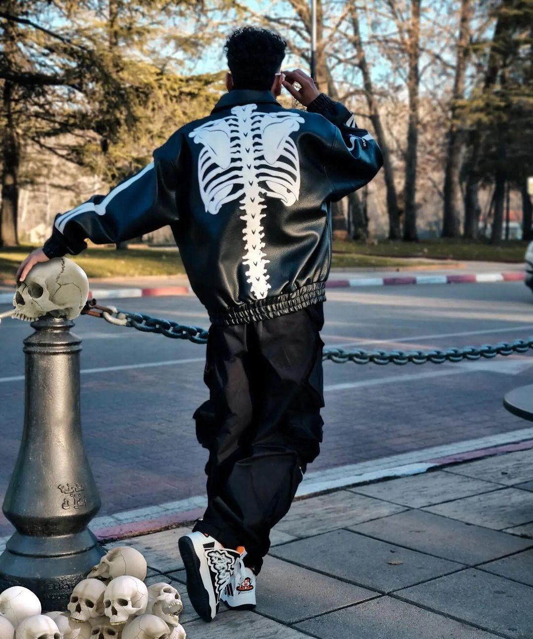 Tntwear® - Hip Hop Bones Embroidered Leather Jacket - 1833 - tntwear1