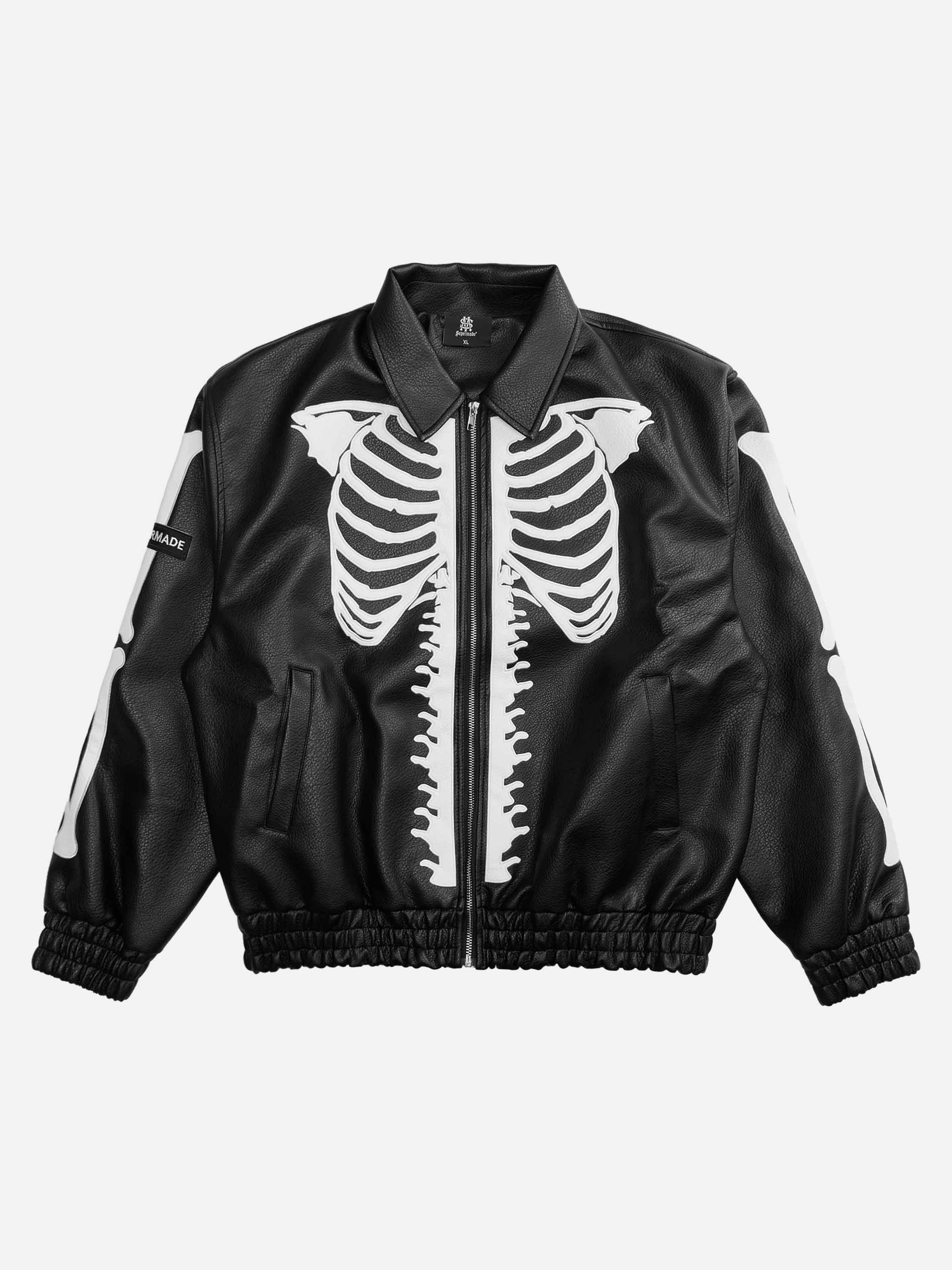 Tntwear® - Hip Hop Bones Embroidered Leather Jacket - 1833 - tntwear1