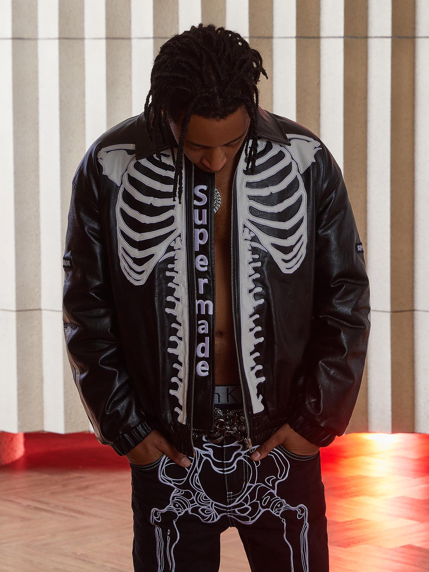 Tntwear® - Hip Hop Bones Embroidered Leather Jacket - 1833 - tntwear1