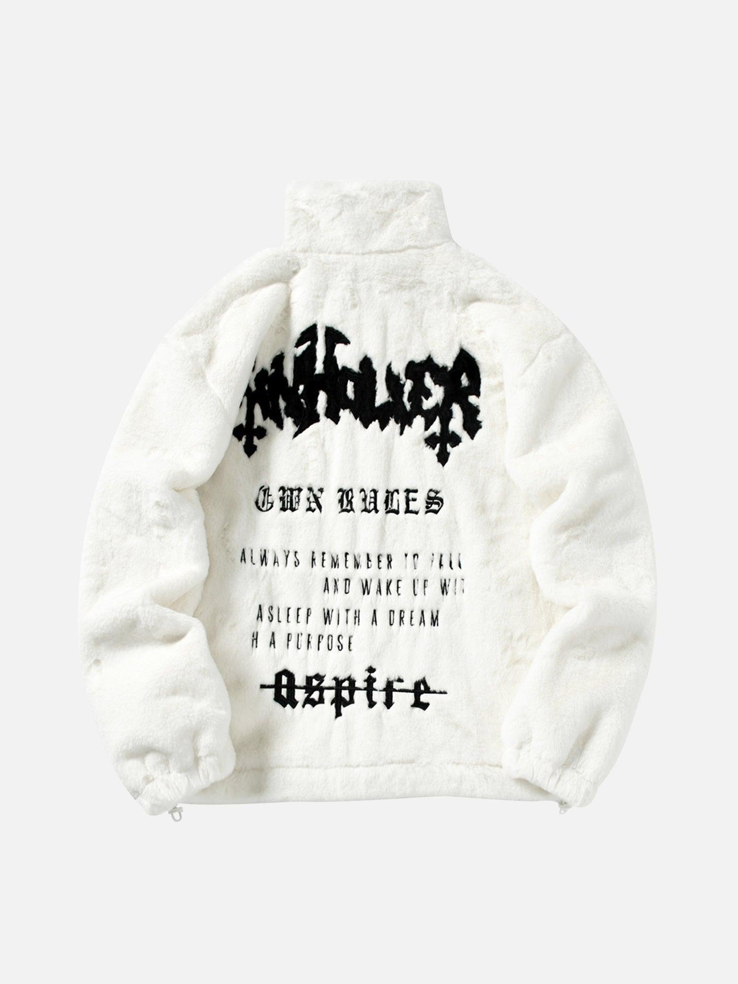 Tntwear® - Hip-hop Letter Stand Collar Imitation Rabbit Fur Jacket - 1908 - tntwear1