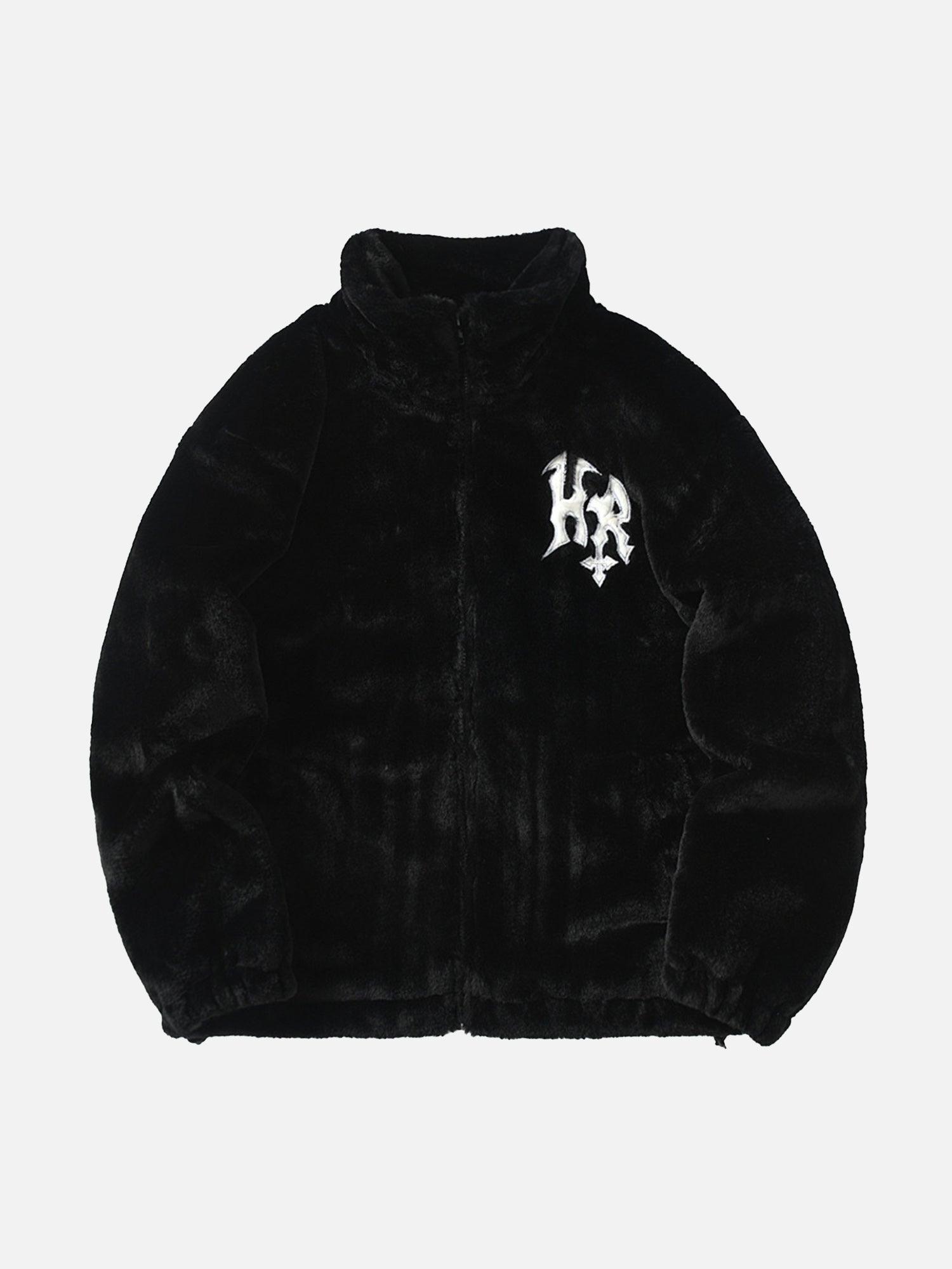 Tntwear® - Hip-hop Letter Stand Collar Imitation Rabbit Fur Jacket - 1908 - tntwear1