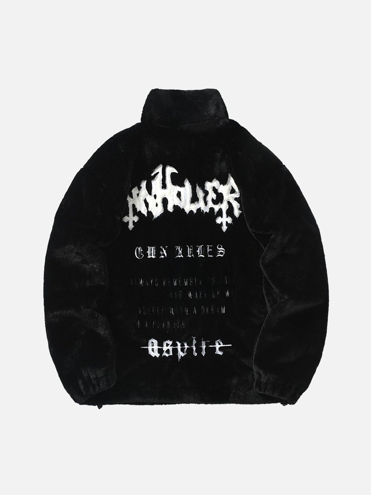Tntwear® - Hip-hop Letter Stand Collar Imitation Rabbit Fur Jacket - 1908 - tntwear1