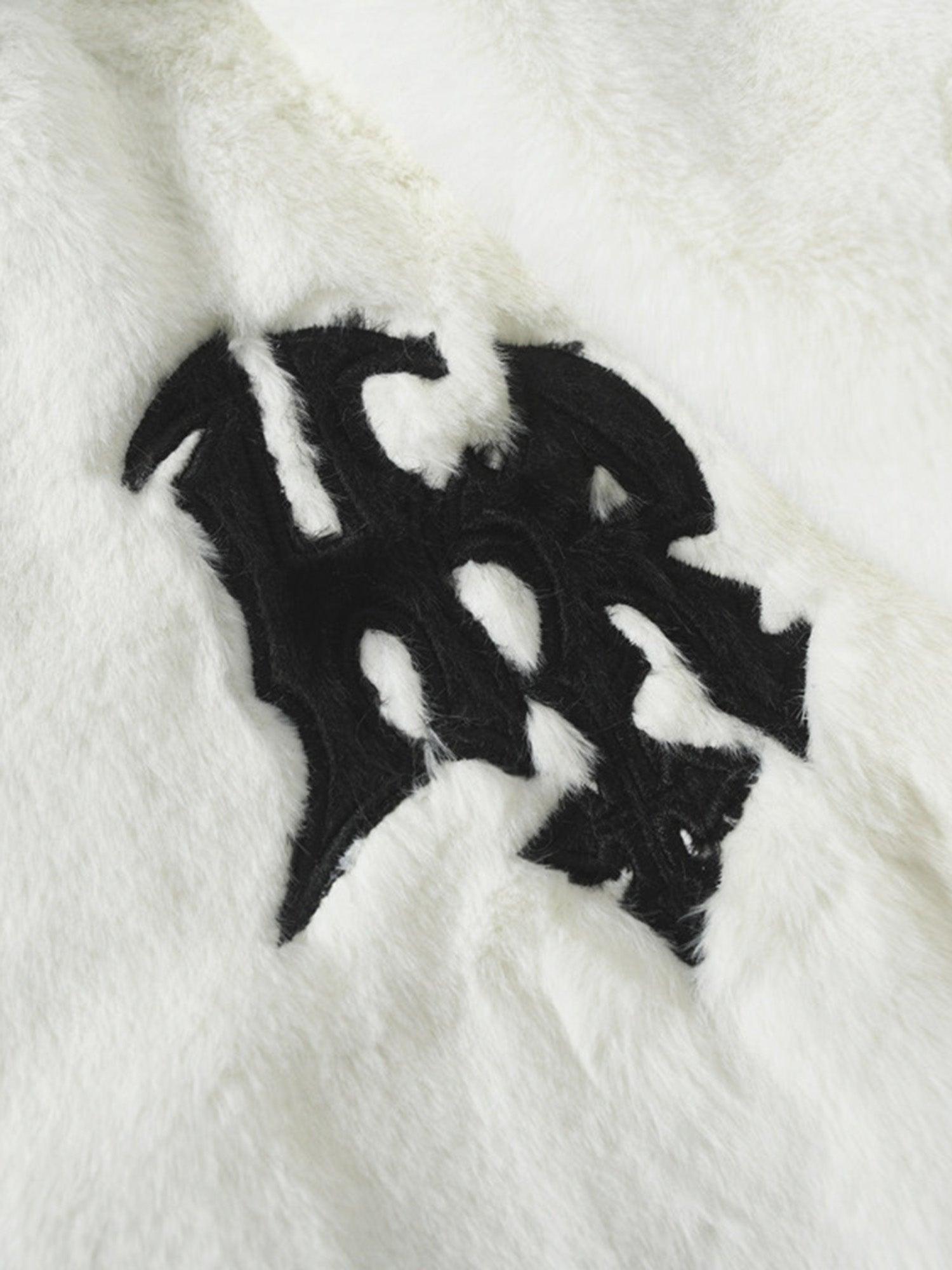 Tntwear® - Hip-hop Letter Stand Collar Imitation Rabbit Fur Jacket - 1908 - tntwear1