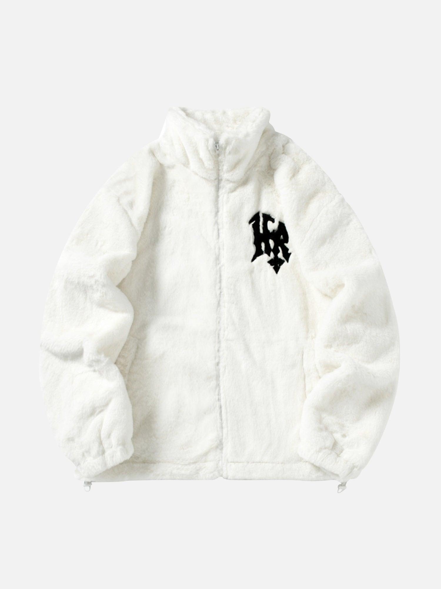 Tntwear® - Hip-hop Letter Stand Collar Imitation Rabbit Fur Jacket - 1908 - tntwear1