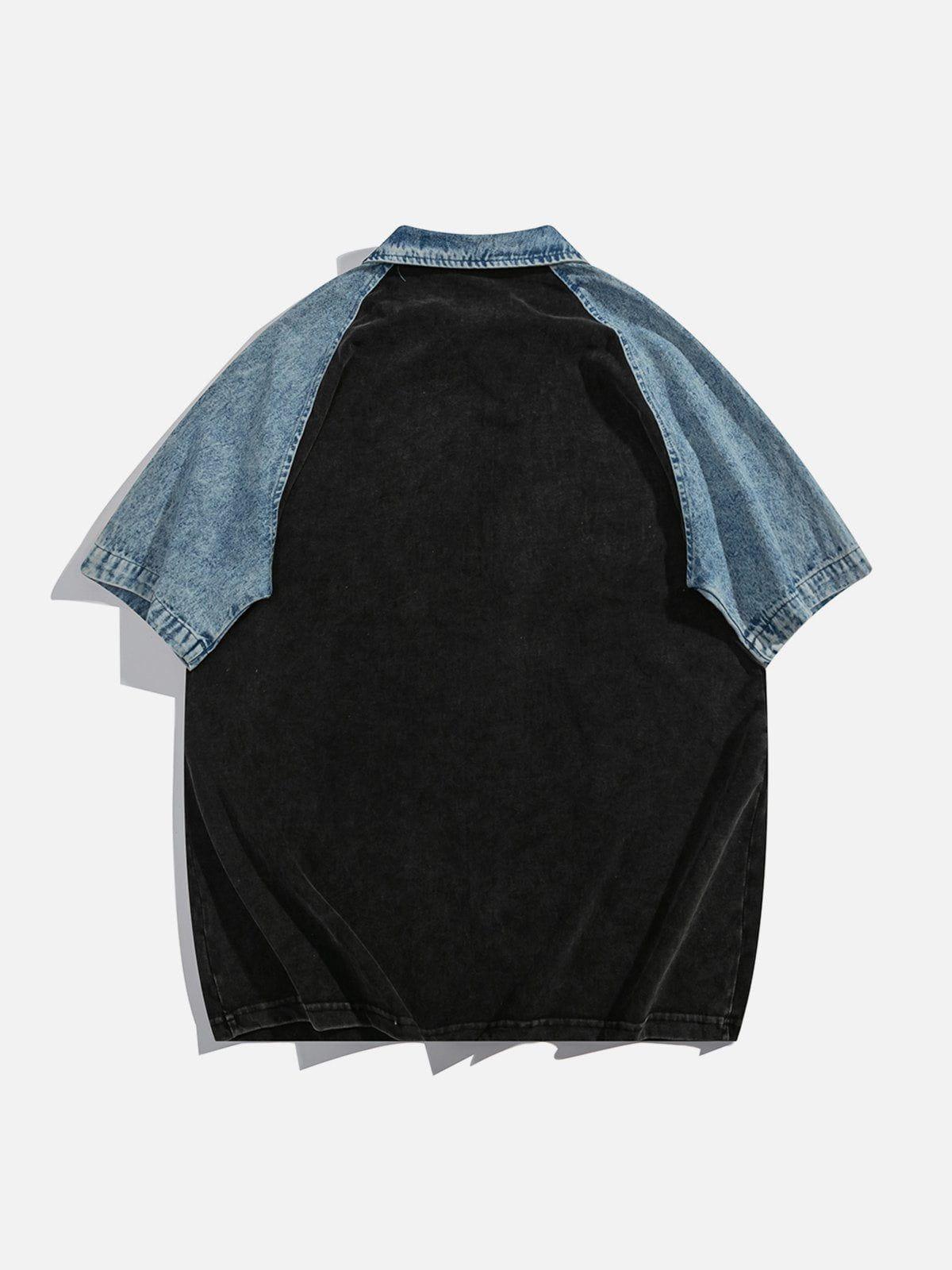 Tntwear® - LY Letter Patchwork Polo Collar Tee - tntwear1