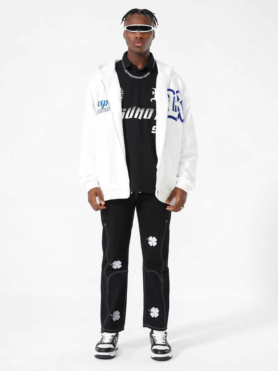 Tntwear® - Letter Embroidered Hoodie Jacket -1095 - tntwear1
