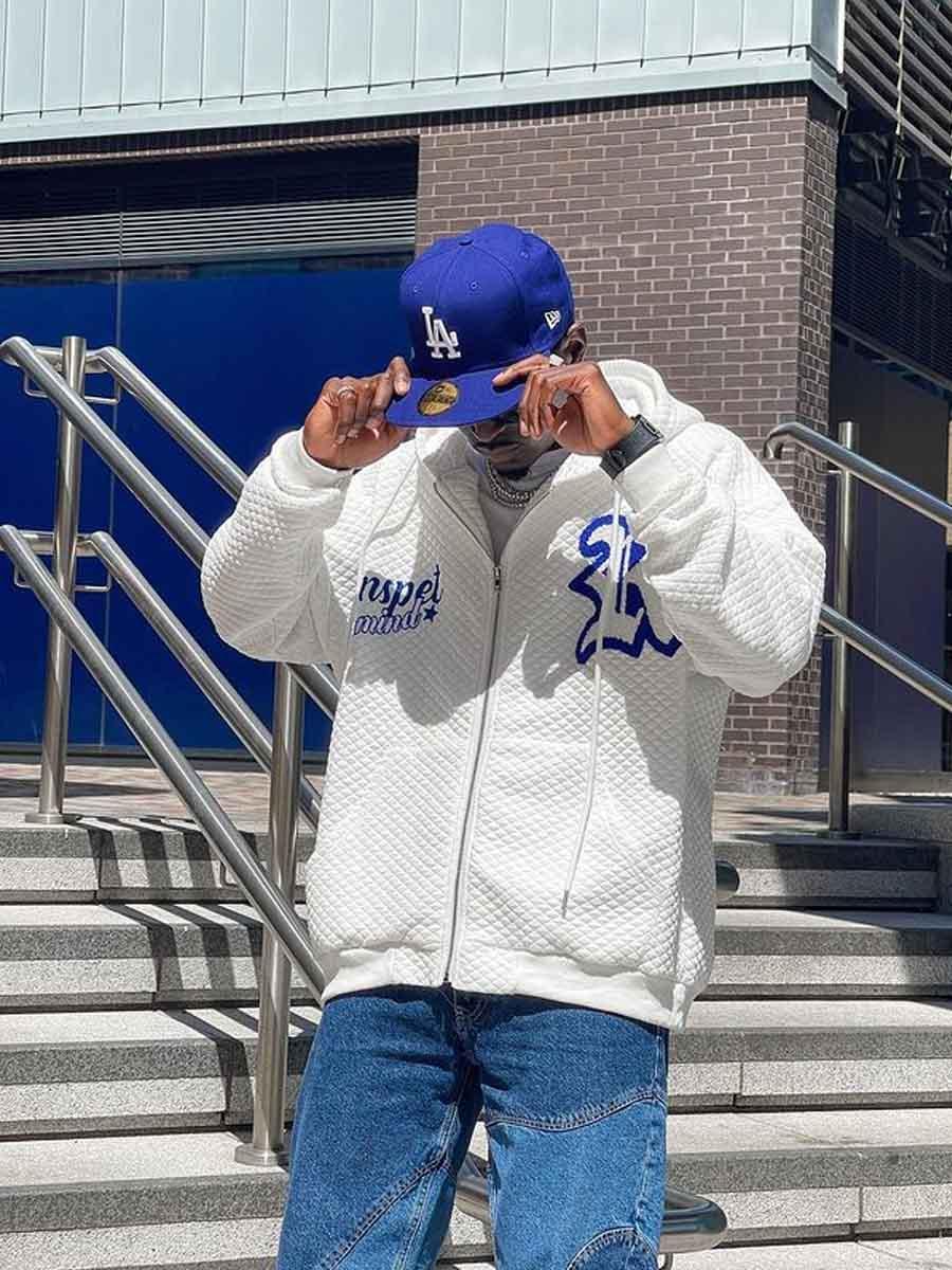 Tntwear® - Letter Embroidered Hoodie Jacket -1095 - tntwear1