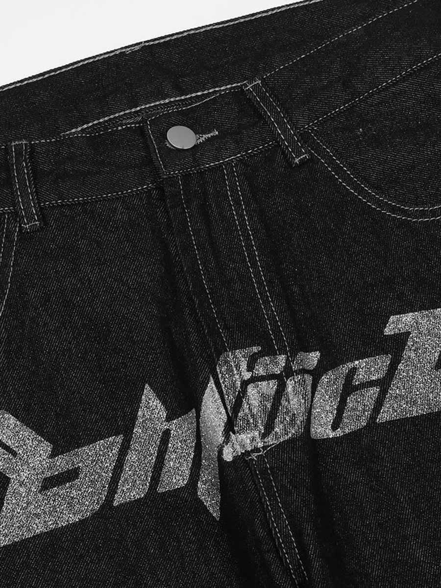 Tntwear® - Letter Print Dollar Black Baggy Jeans -1024 - tntwear1