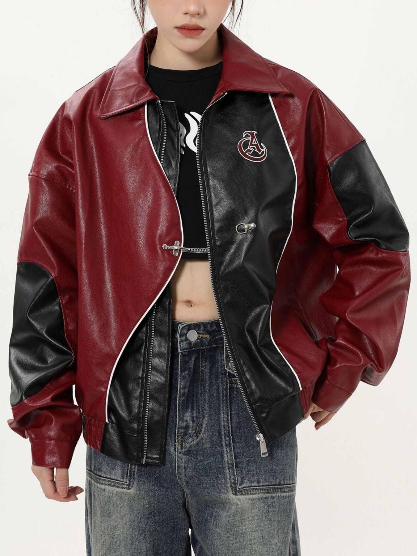 Tntwear® - Loose Patchwork PU Leather Jacket - 1869 - tntwear1