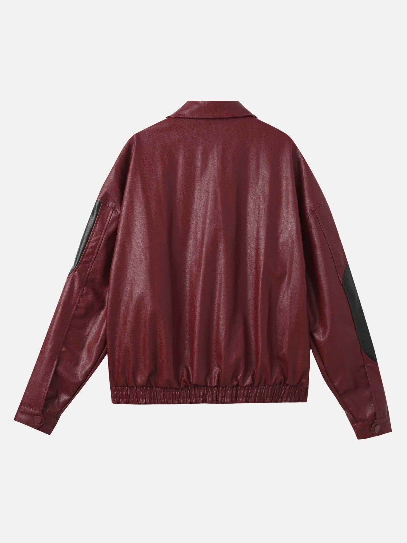 Tntwear® - Loose Patchwork PU Leather Jacket - 1869 - tntwear1