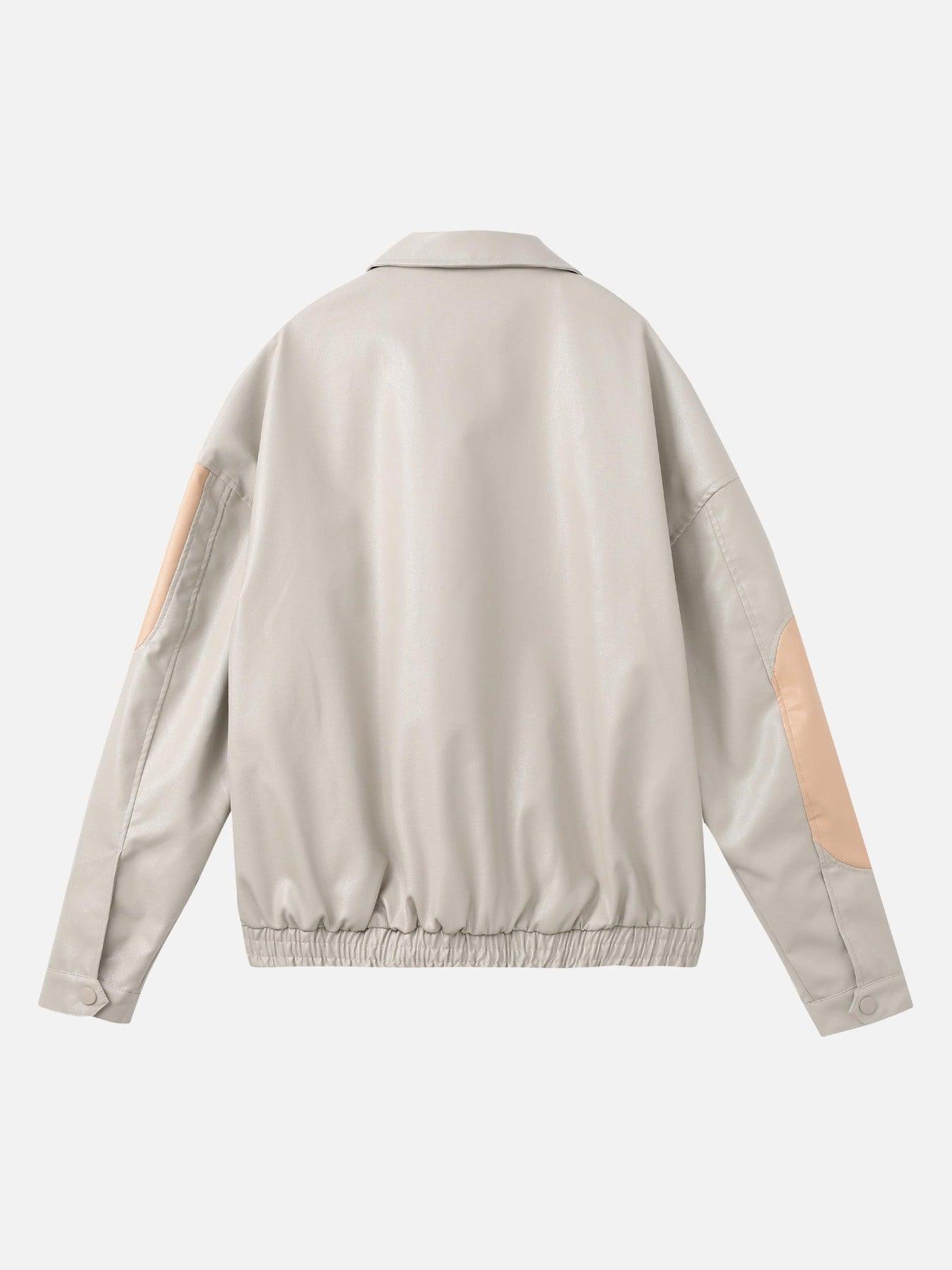 Tntwear® - Loose Patchwork PU Leather Jacket - 1869 - tntwear1