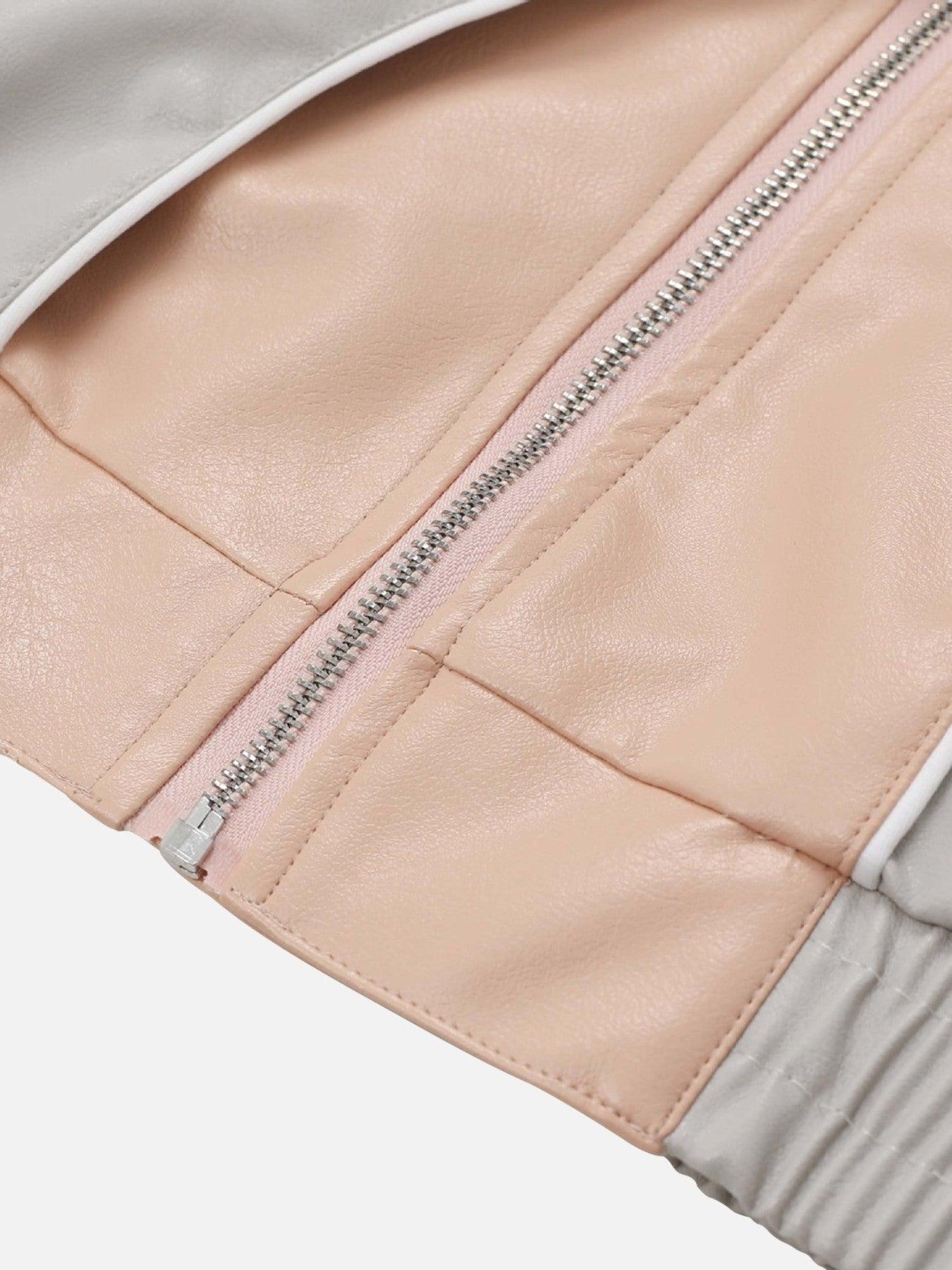 Tntwear® - Loose Patchwork PU Leather Jacket - 1869 - tntwear1