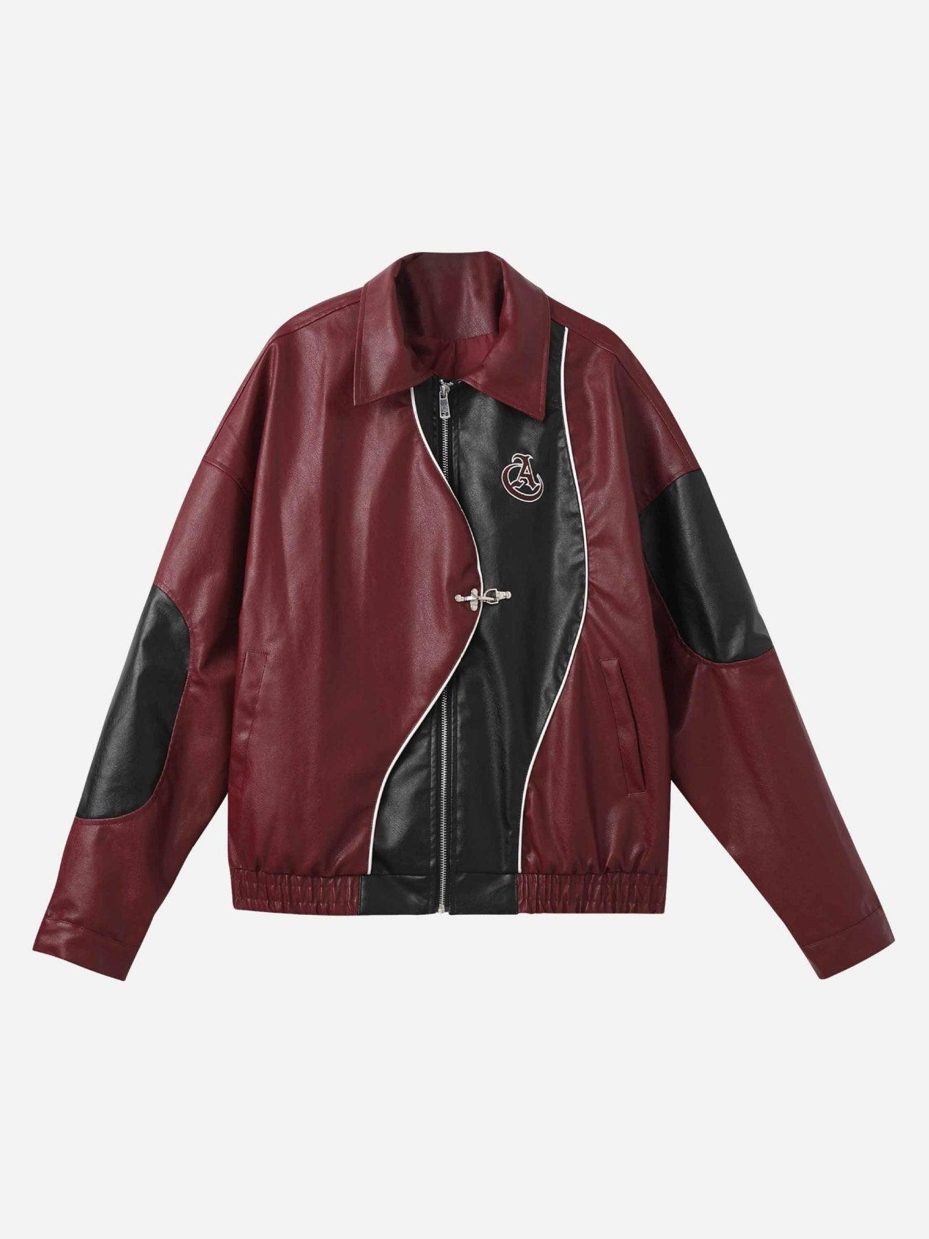 Tntwear® - Loose Patchwork PU Leather Jacket - 1869 - tntwear1