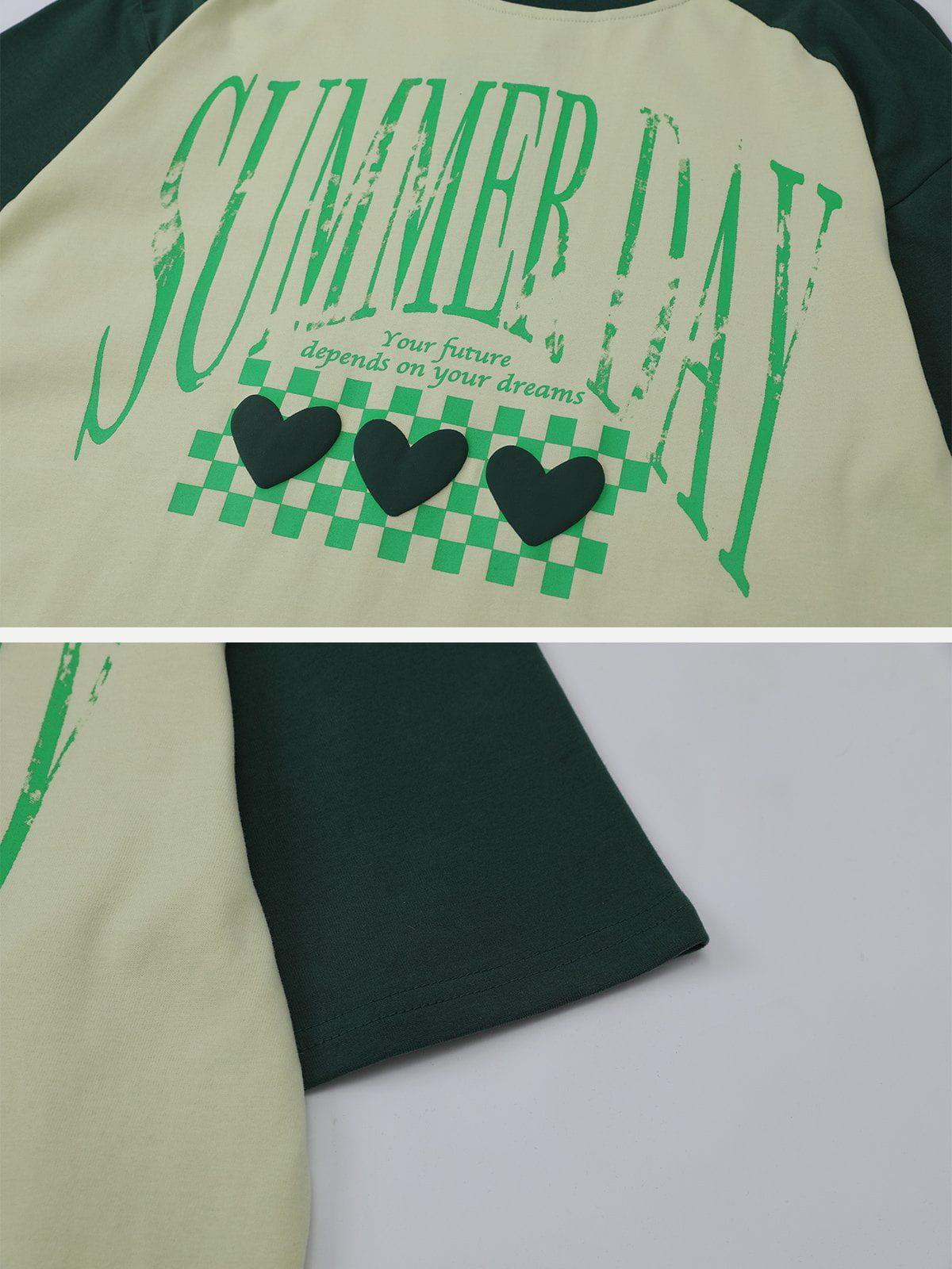 Tntwear® - Love Heart Print Patchwork Tee - tntwear1