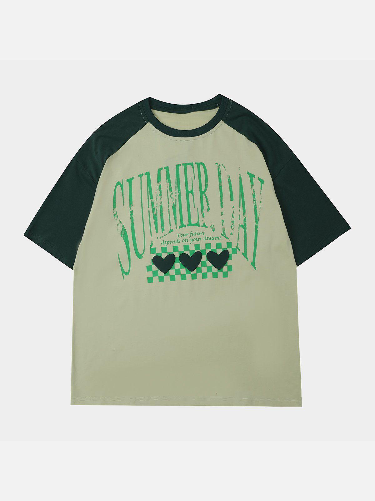 Tntwear® - Love Heart Print Patchwork Tee - tntwear1