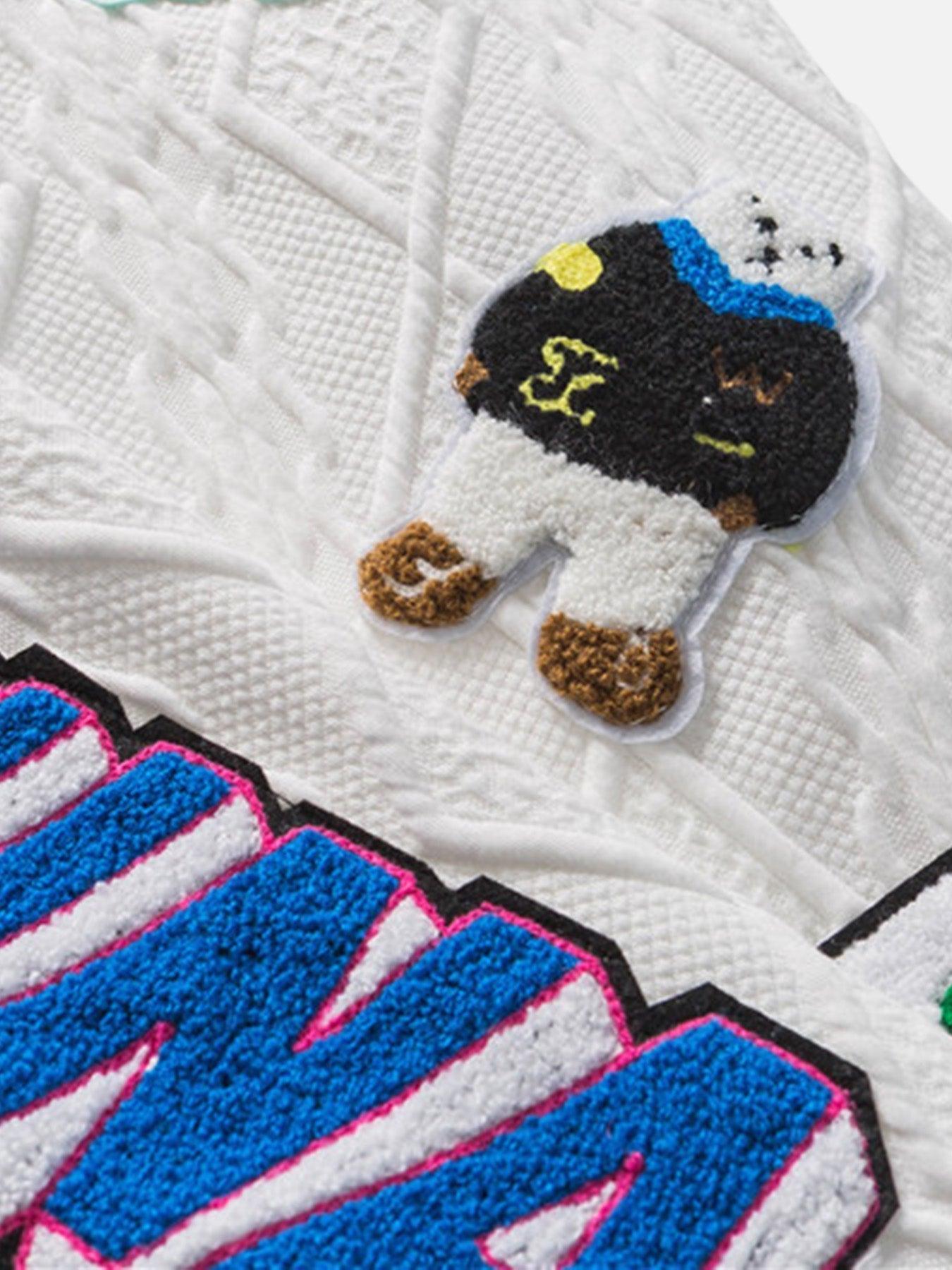 Tntwear® - Patch Embroidered Denim Patchwork Baseball Jacket - tntwear1