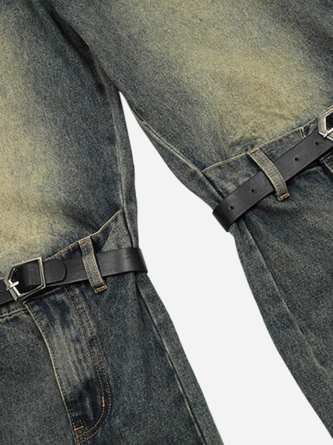 Tntwear® - Patchwork Tie Design Micro Flare Jeans - 1678 - tntwear1