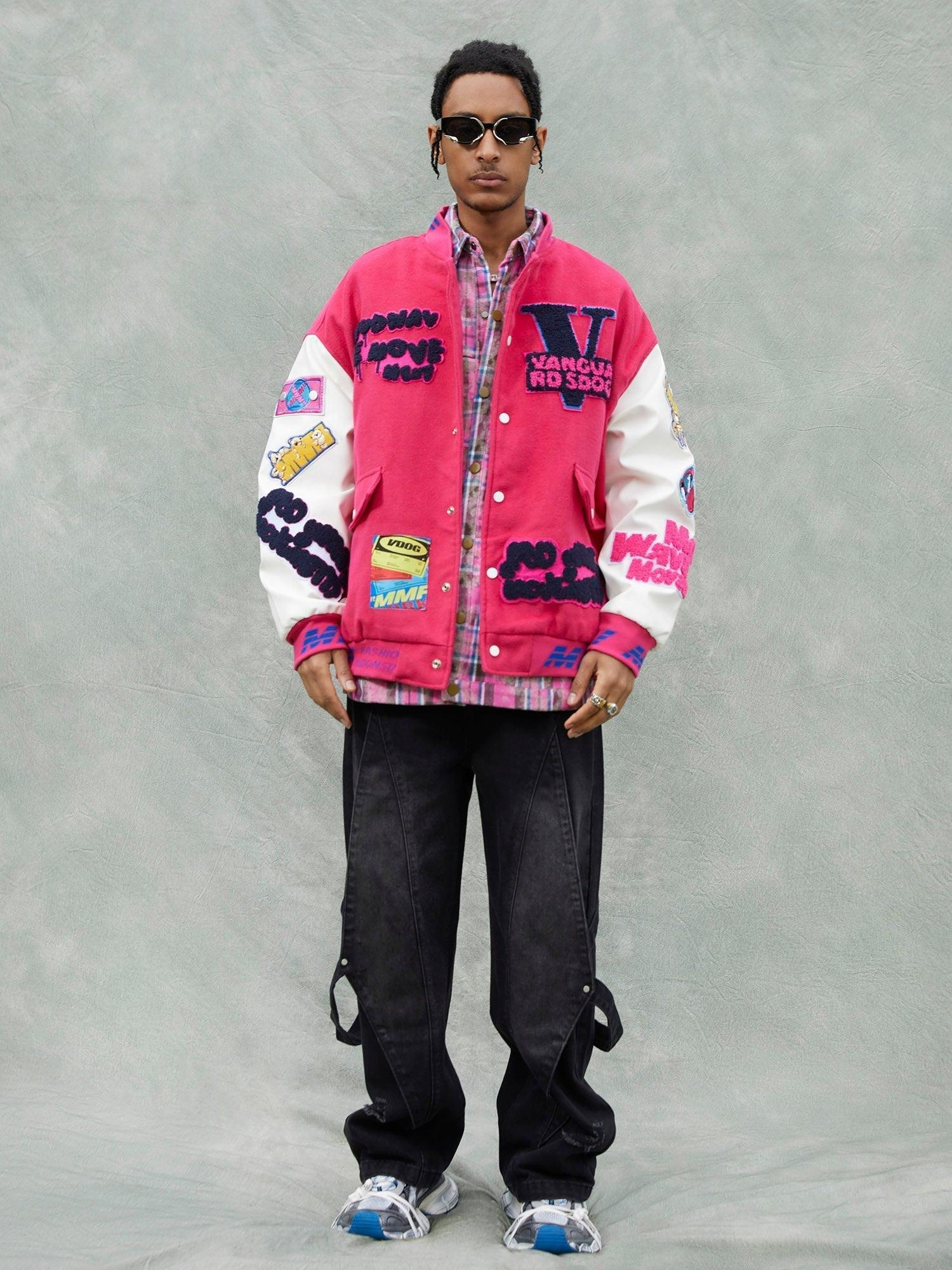 Tntwear® - Pink Terry Patch Embroidered Hip Hop Baseball Jersey - 1965 - tntwear1