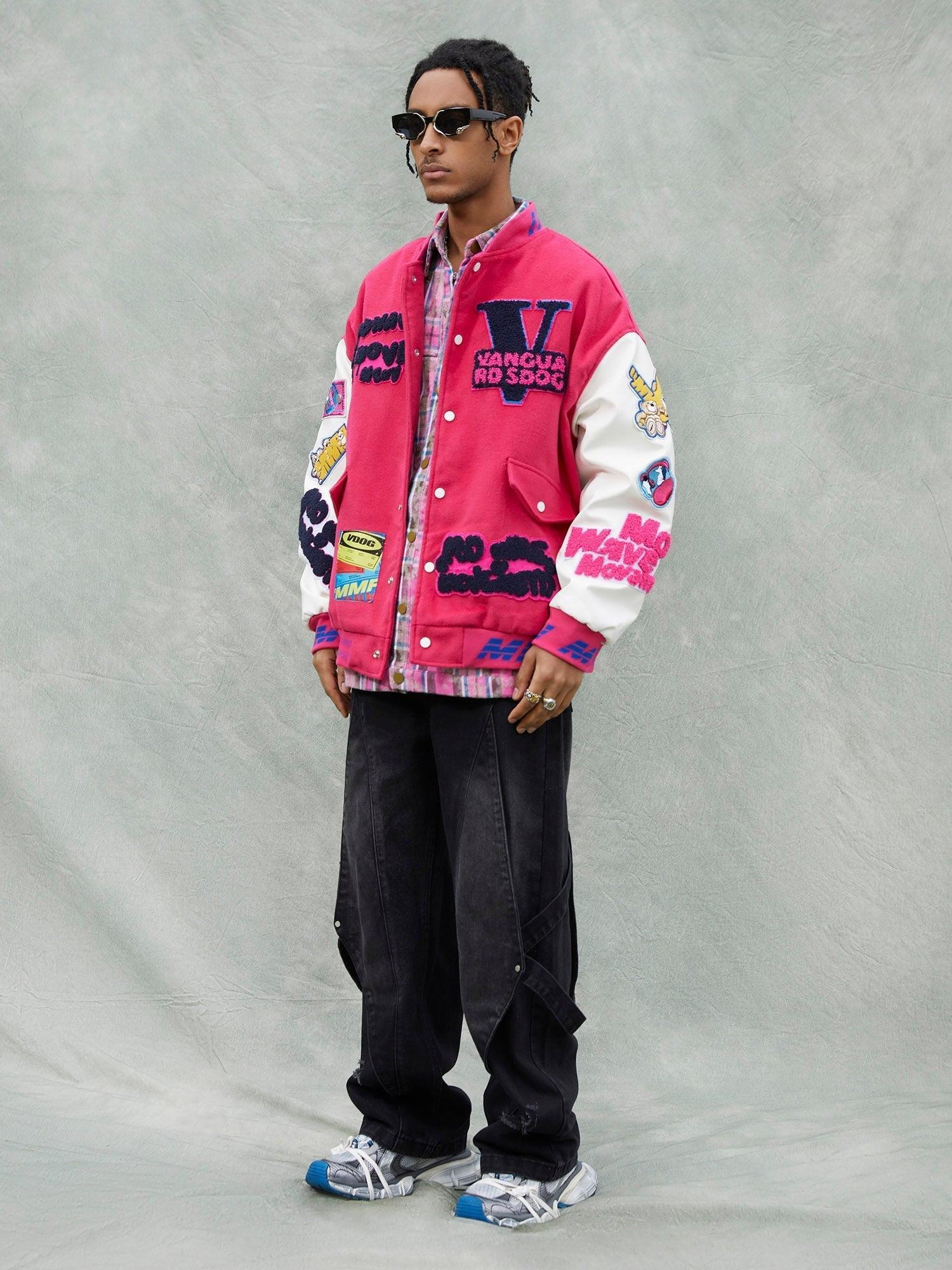 Tntwear® - Pink Terry Patch Embroidered Hip Hop Baseball Jersey - 1965 - tntwear1