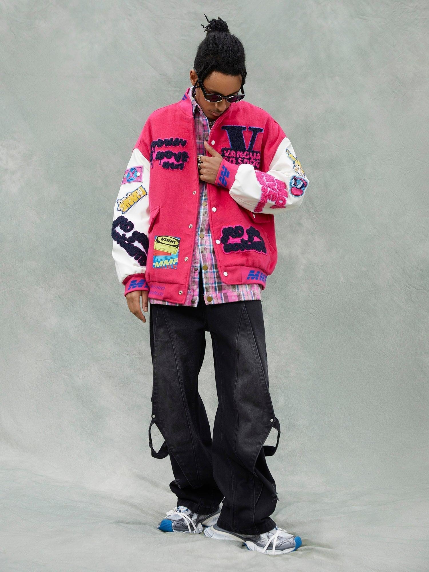 Tntwear® - Pink Terry Patch Embroidered Hip Hop Baseball Jersey - 1965 - tntwear1
