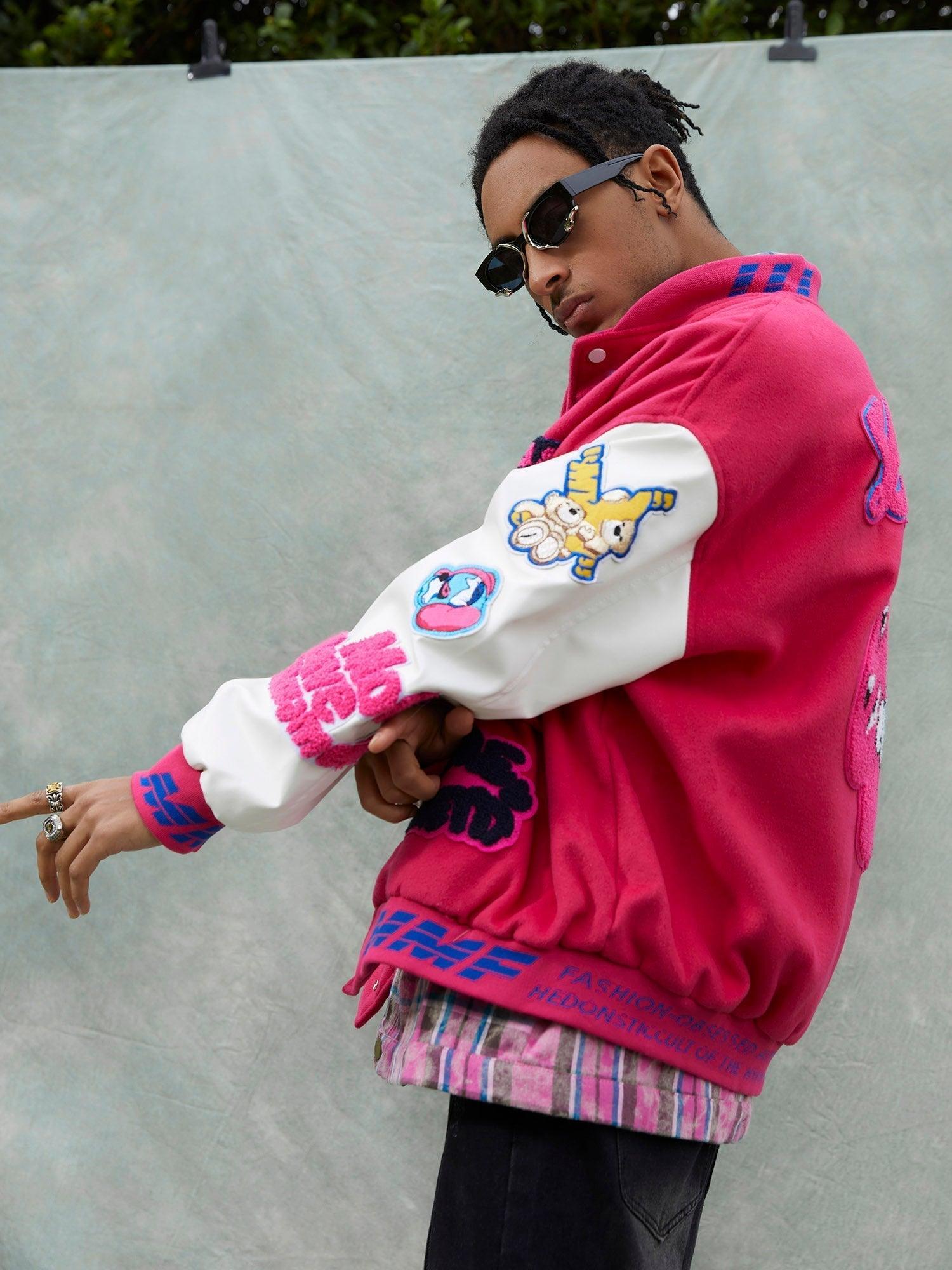 Tntwear® - Pink Terry Patch Embroidered Hip Hop Baseball Jersey - 1965 - tntwear1