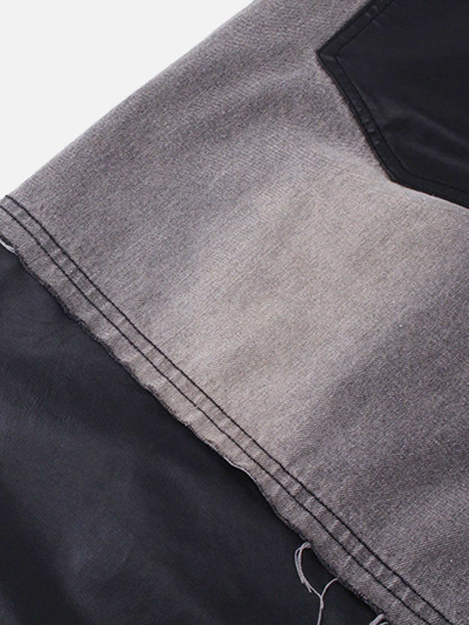 Tntwear® - Ripped Patchwork Washed Straight-leg Jeans - tntwear1