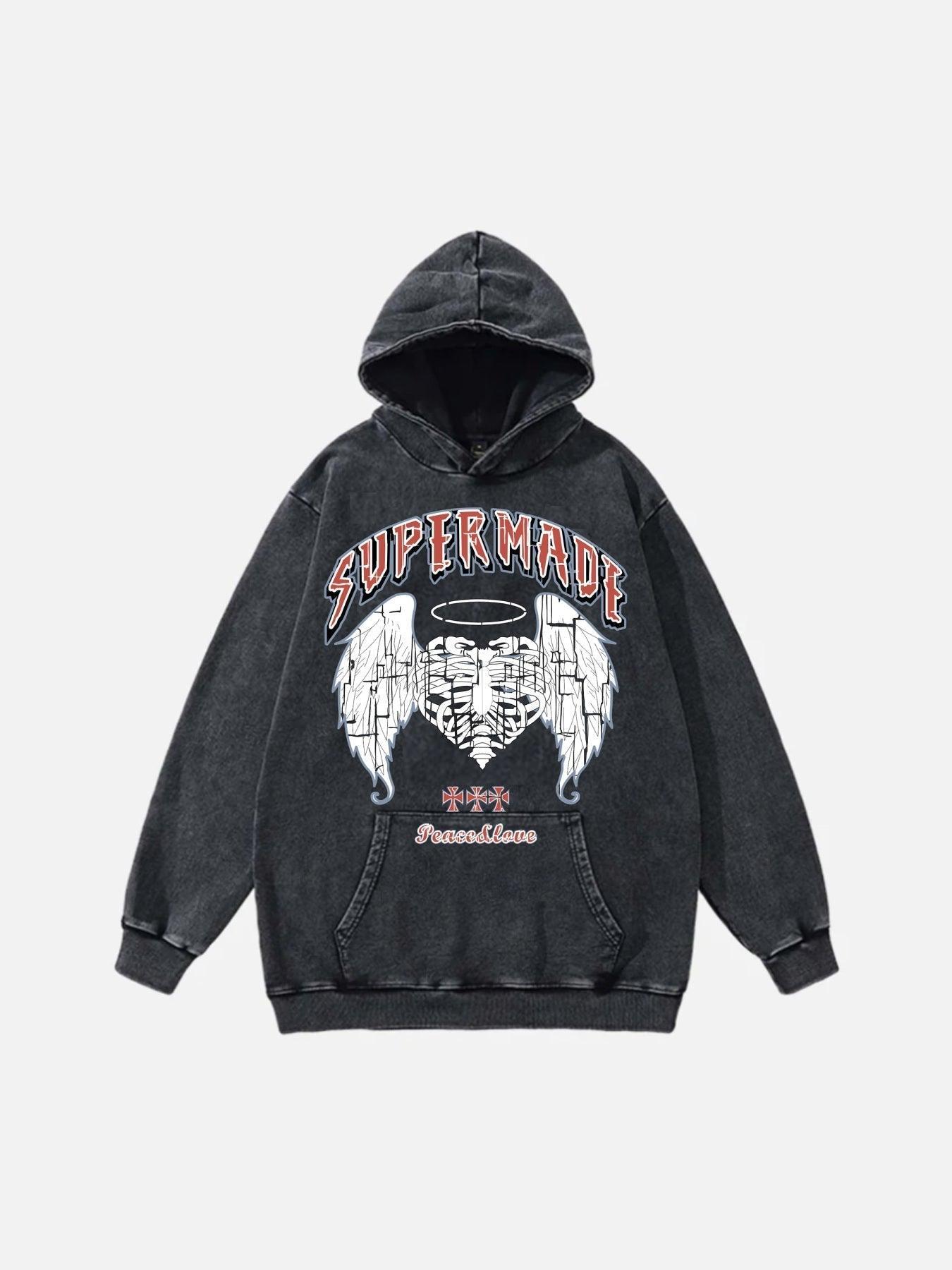 Tntwear® - Washed Skull Wings Hoodie - 1780 - tntwear1