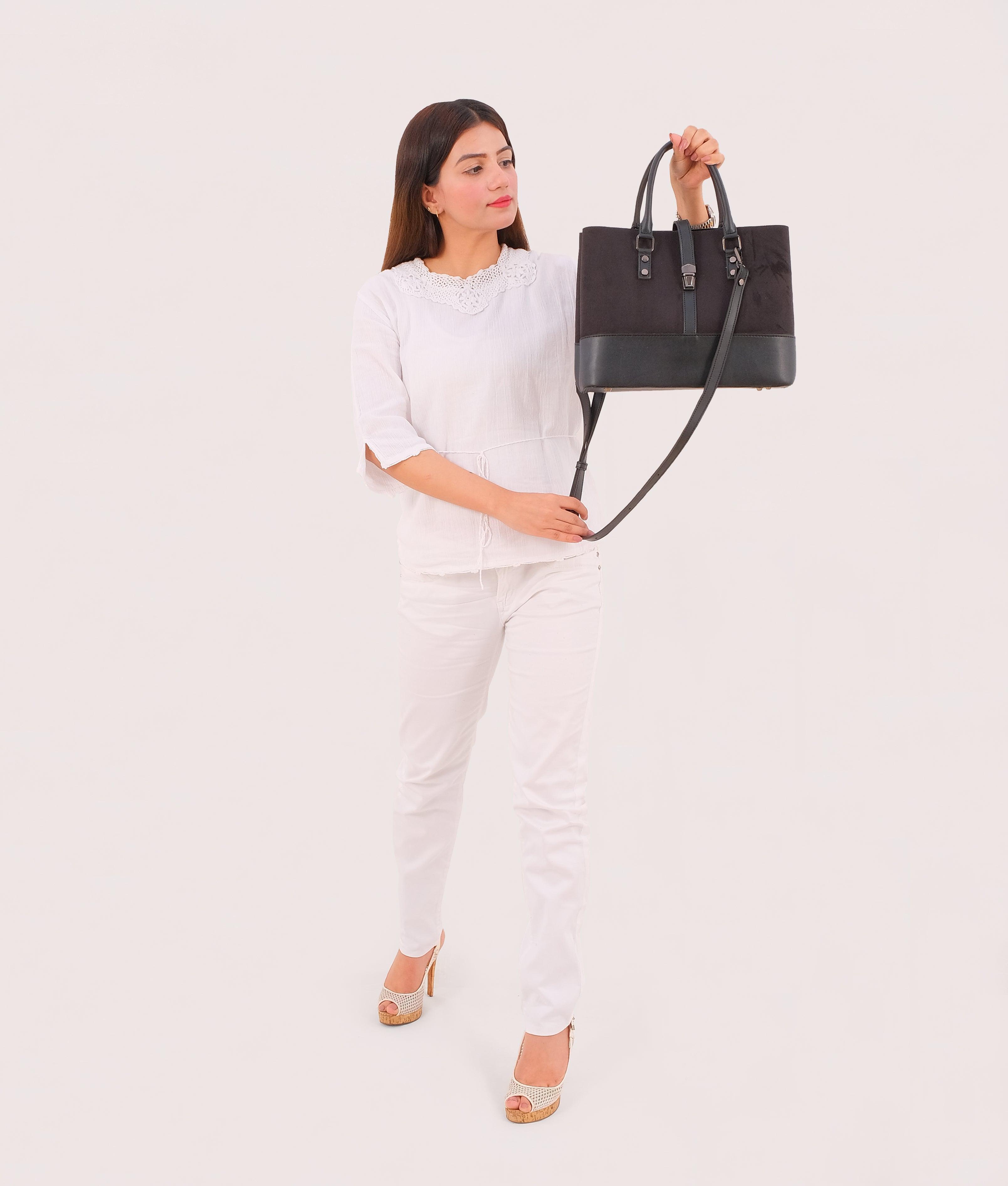 Black suede multi-compartment shoulder bag - tntwear1