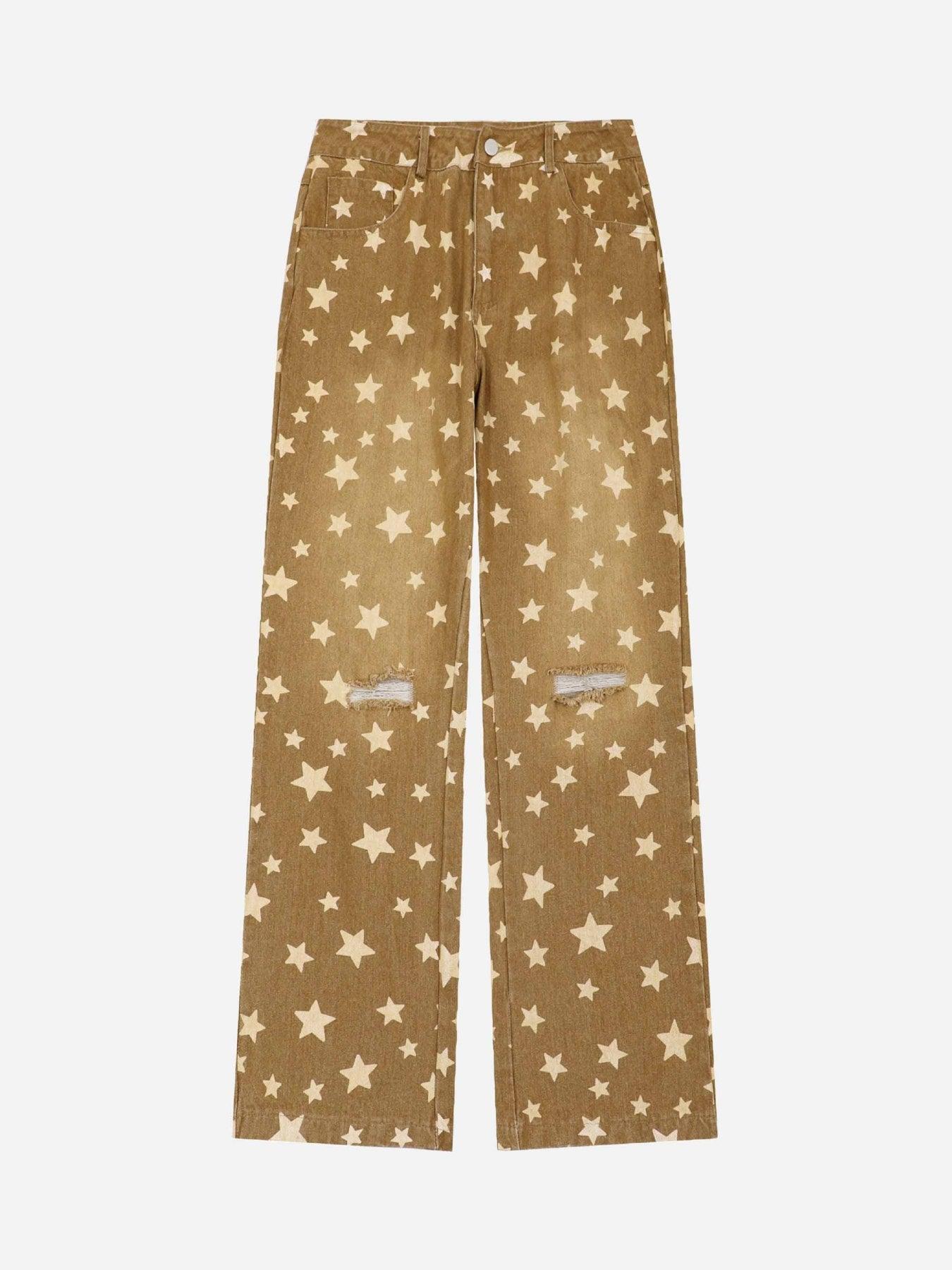 Sneakerland American Washed Star Ripped Straight Jeans - tntwear1