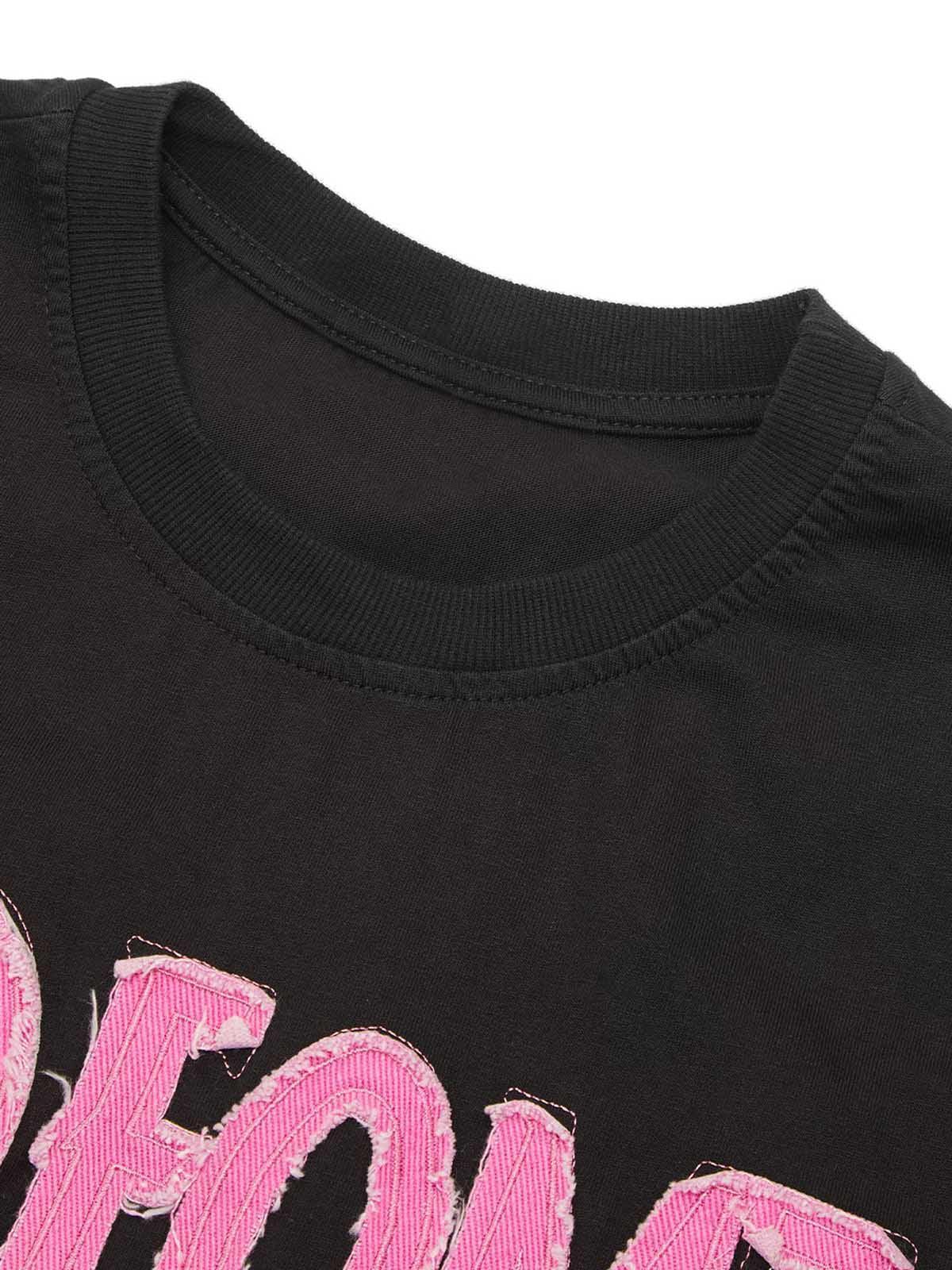 Tntwear Pink Letter Applique Street Rap T-shirt - 2145