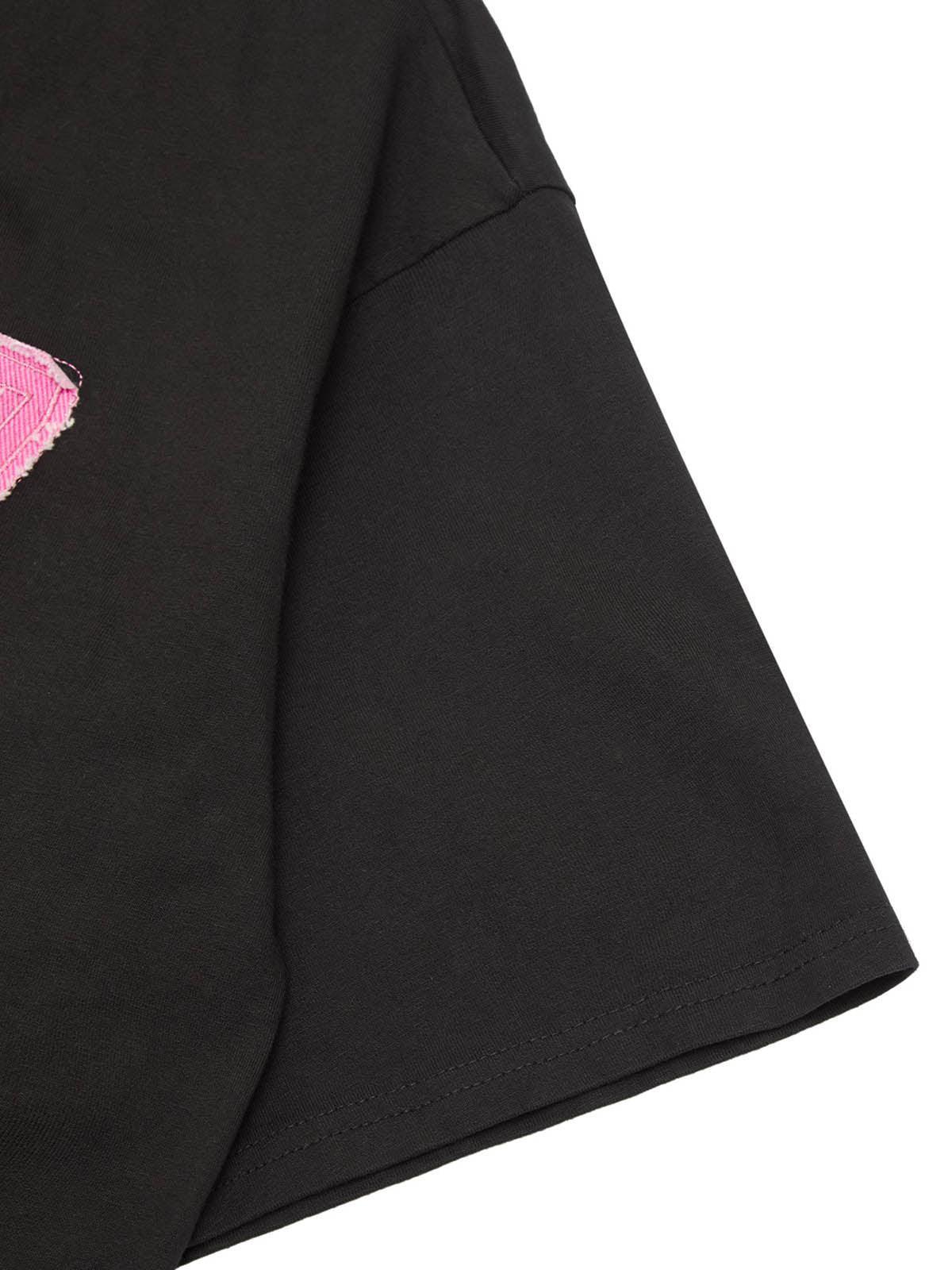 Tntwear Pink Letter Applique Street Rap T-shirt - 2145