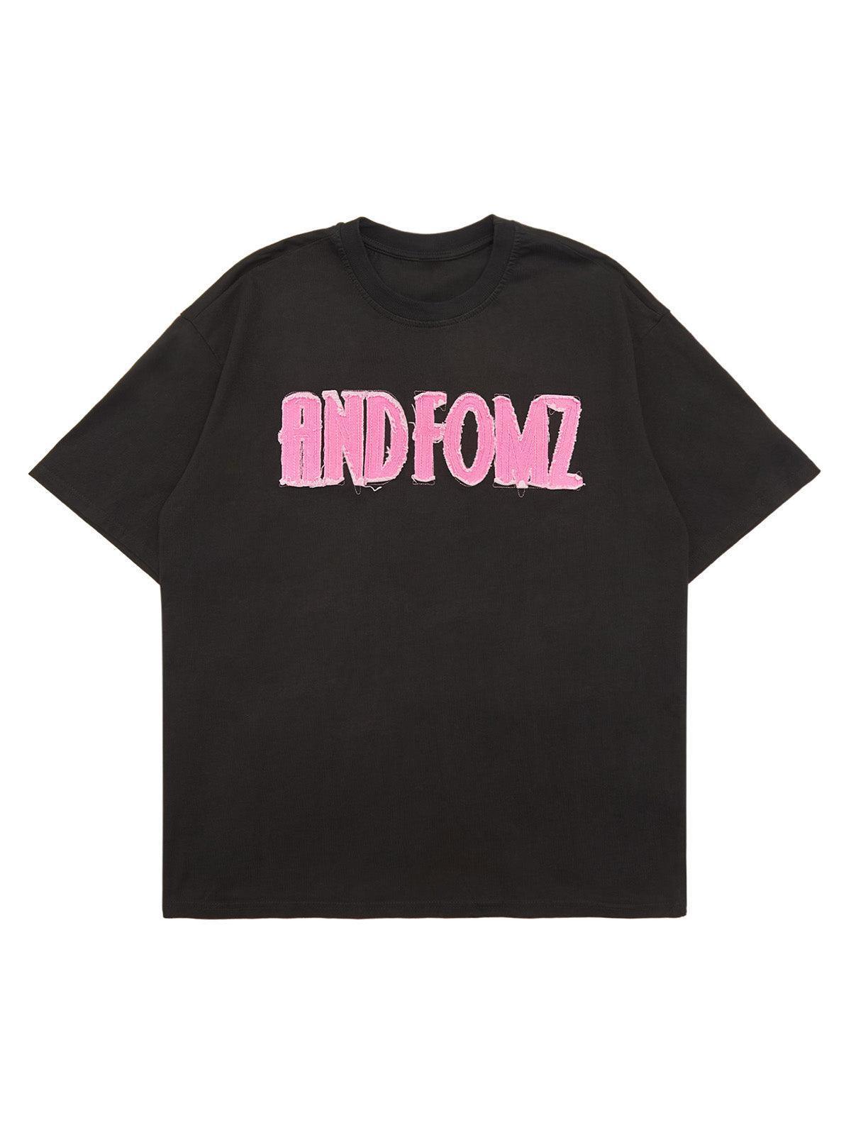 Tntwear Pink Letter Applique Street Rap T-shirt - 2145