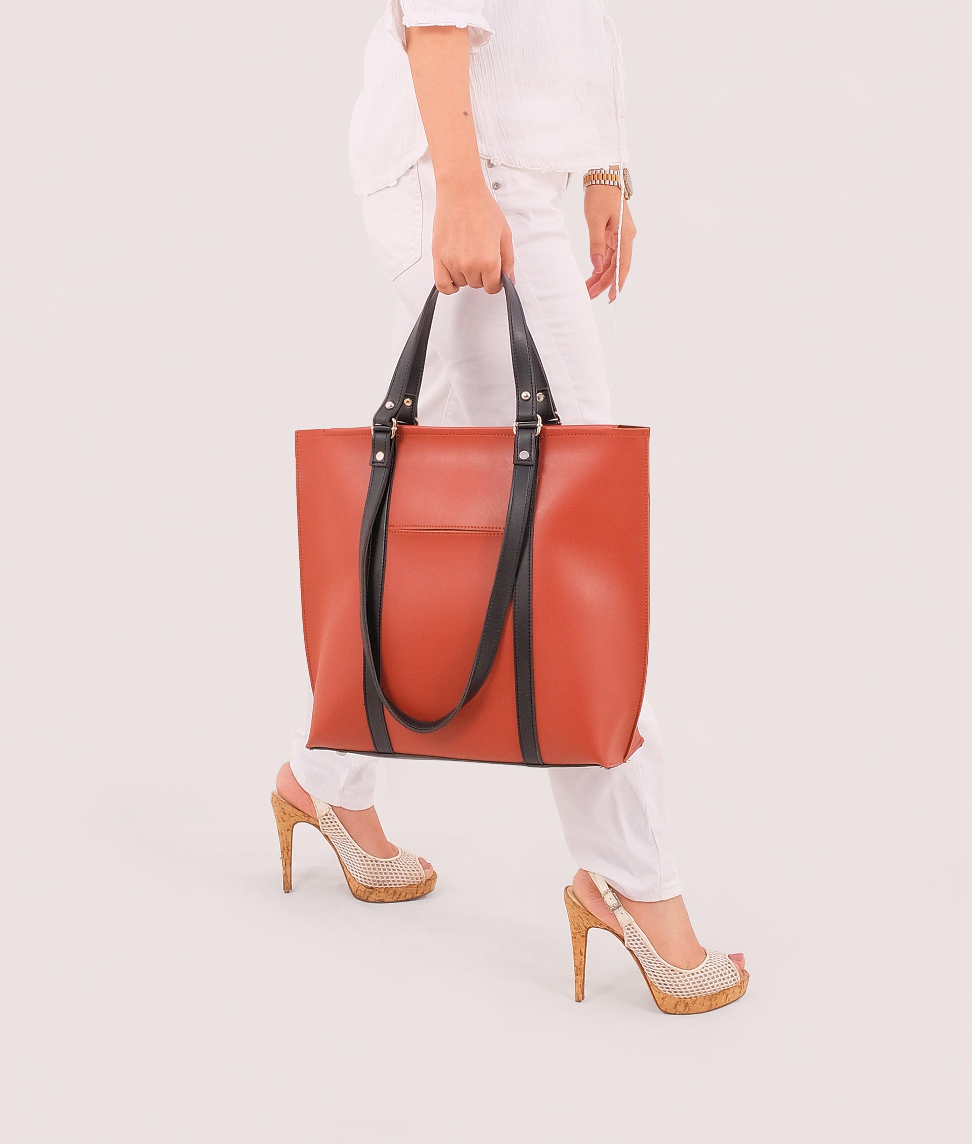 Rust and black double-handle tote bag - tntwear1