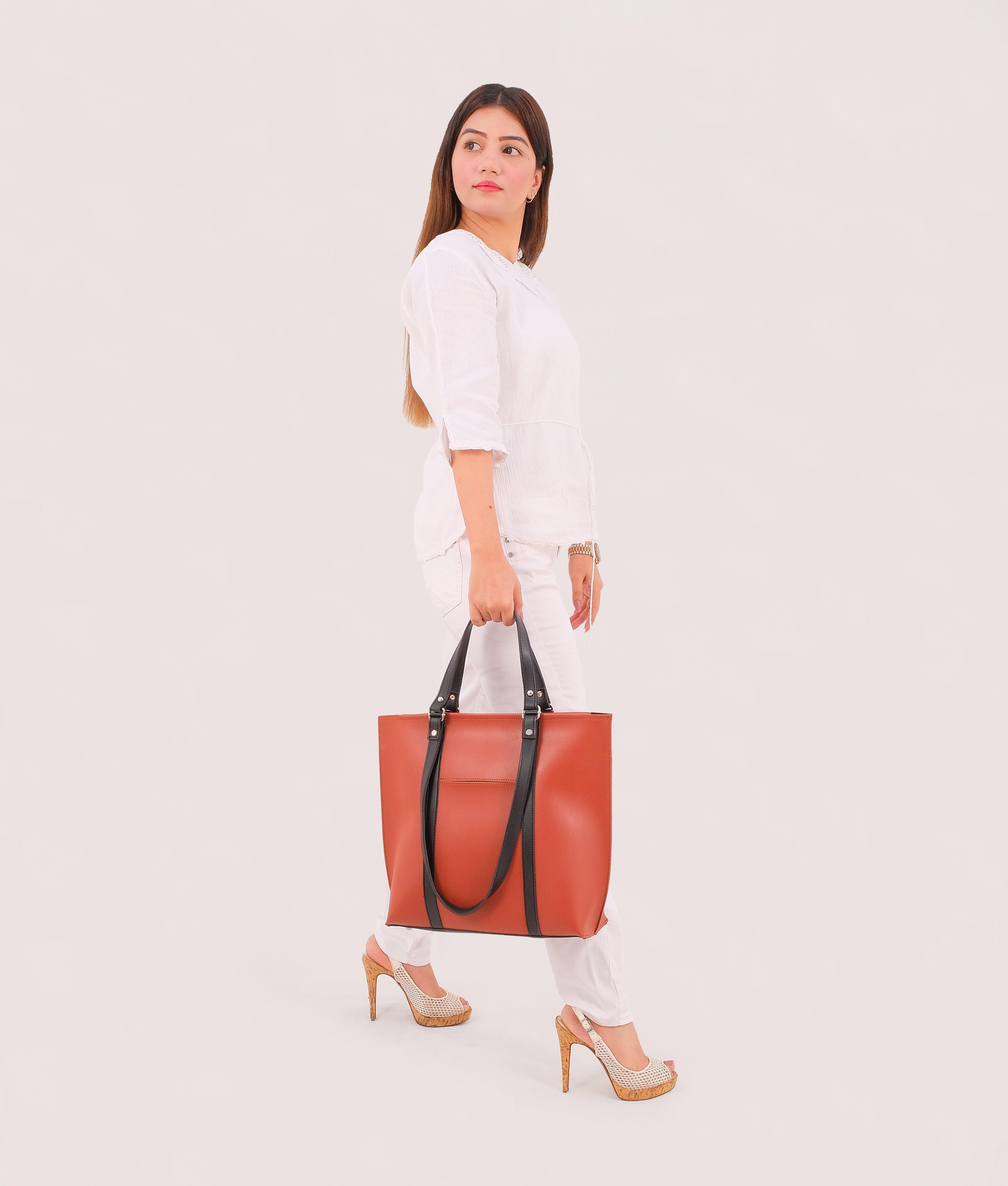 Rust and black double-handle tote bag - tntwear1