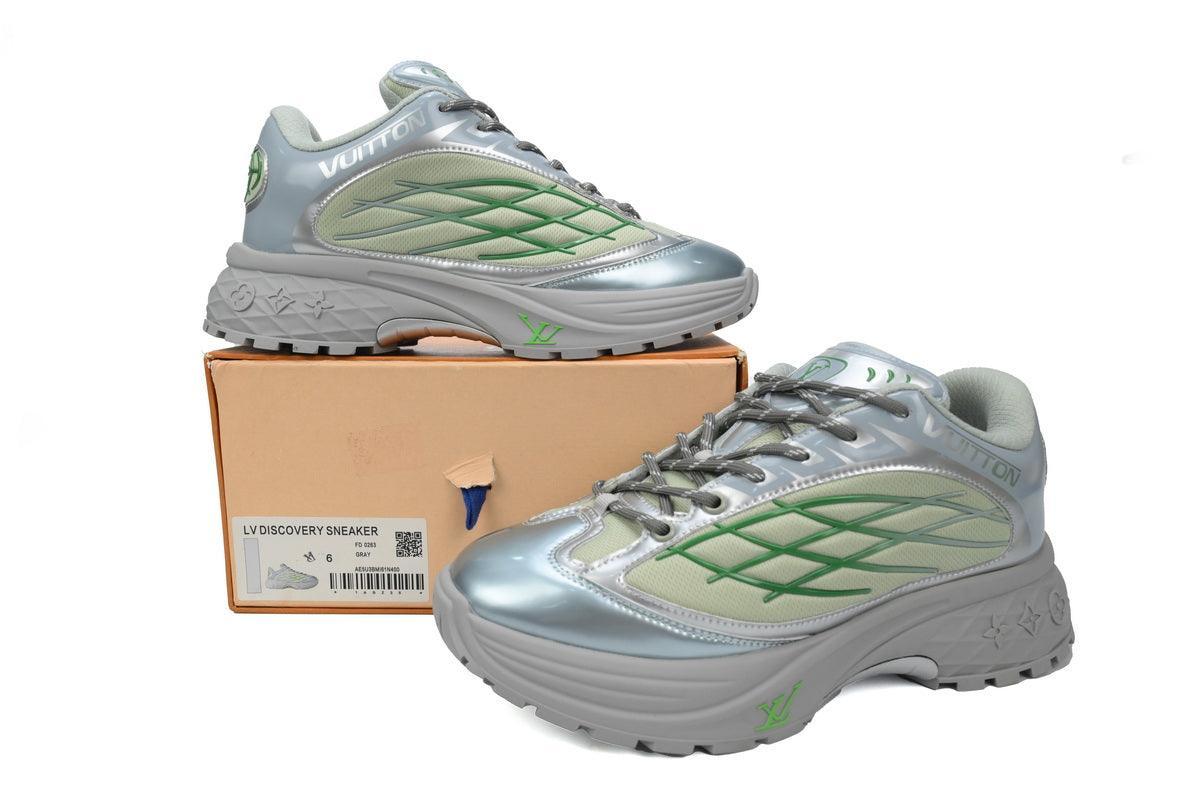 Custom LV Discovery Lace Up White Silver Green - tntwear1