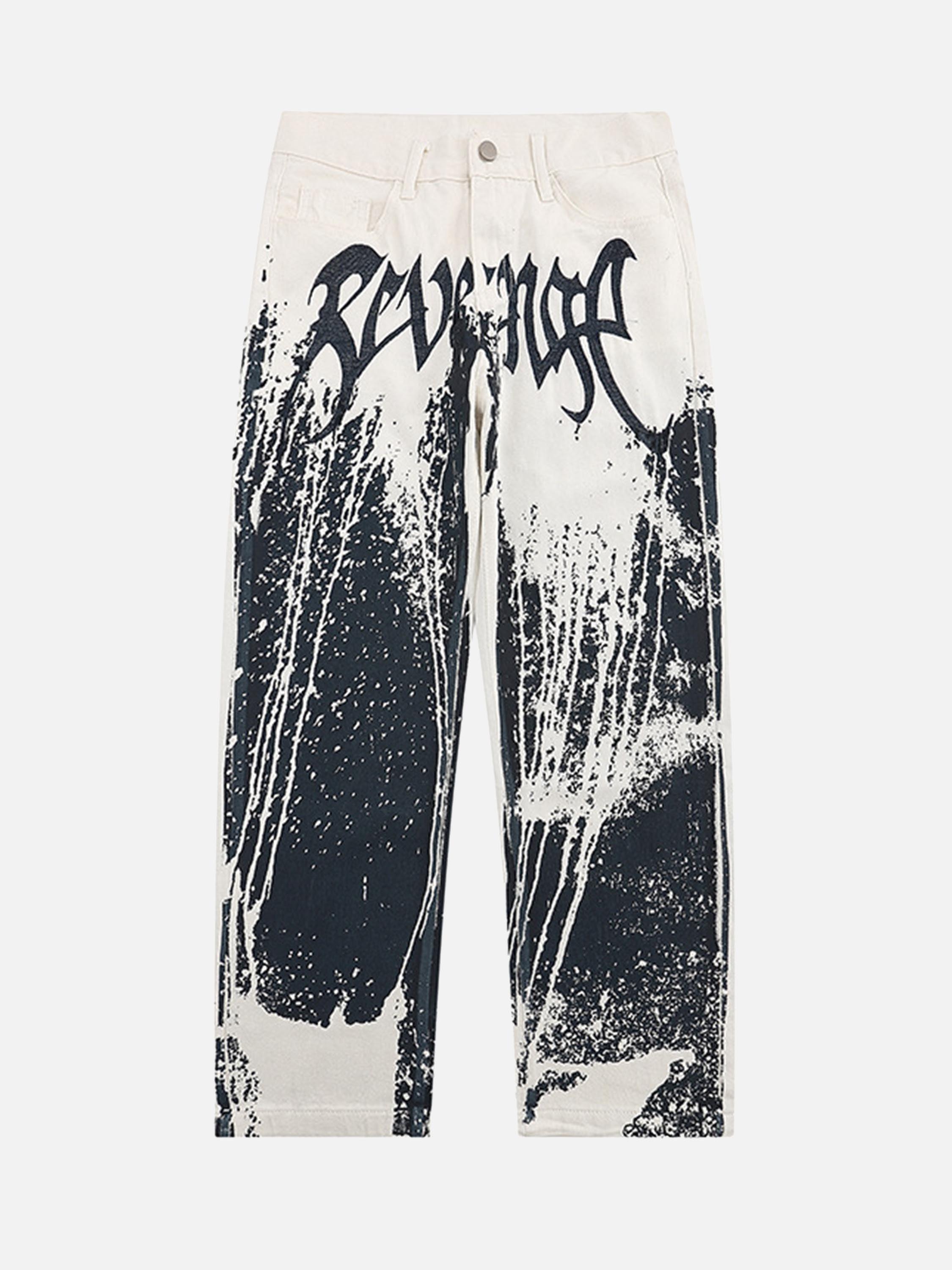 1984 American Heavy Industry Ink Splash Embroidery Jeans -1403 - tntwear1