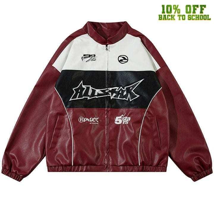 Tntwear® Colorblock PU Leather Racing Jacket - tntwear1