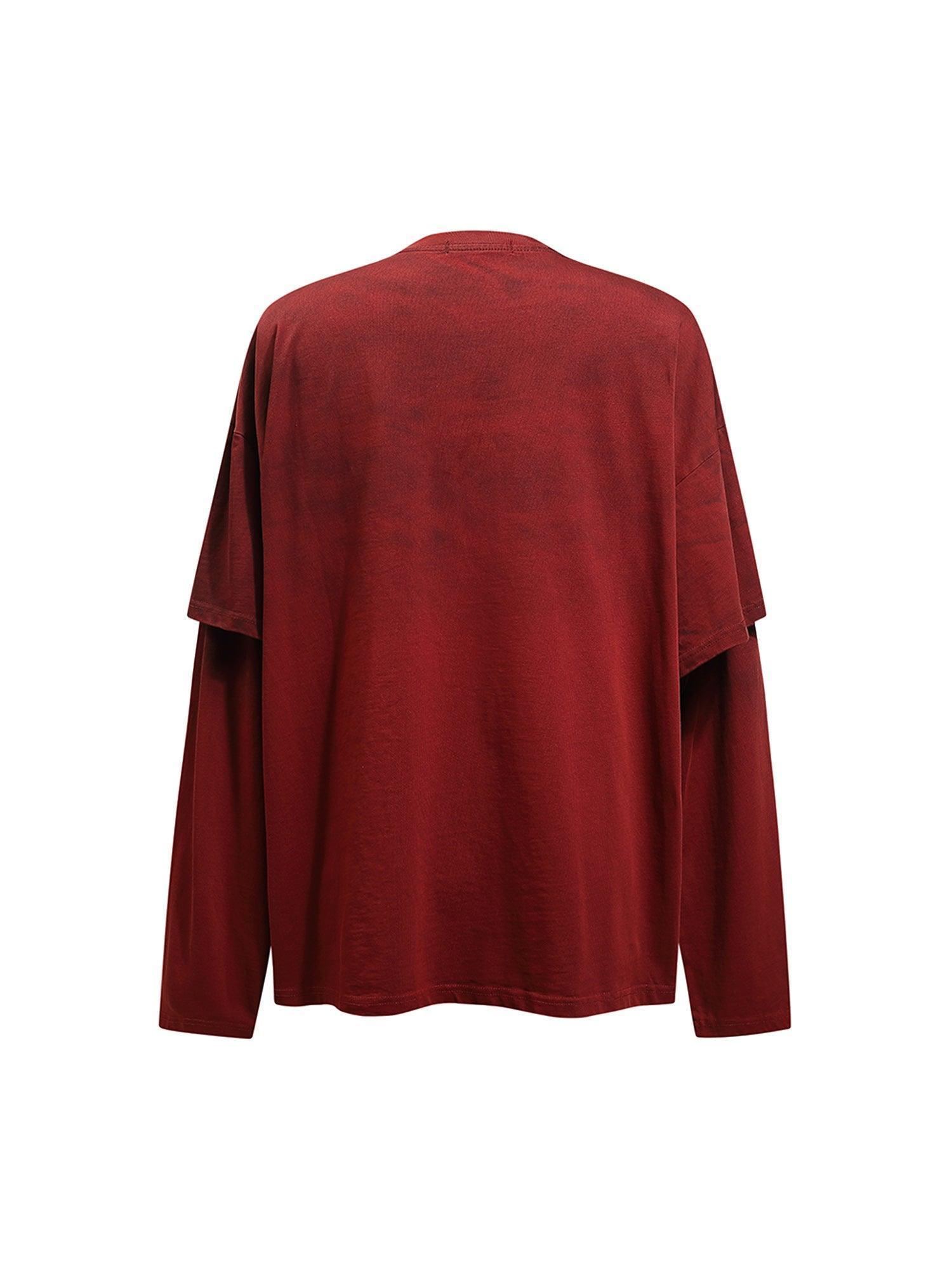 Tntwear Retro Spray Mock Two-Piece Long Sleeve T-shirt - 2188