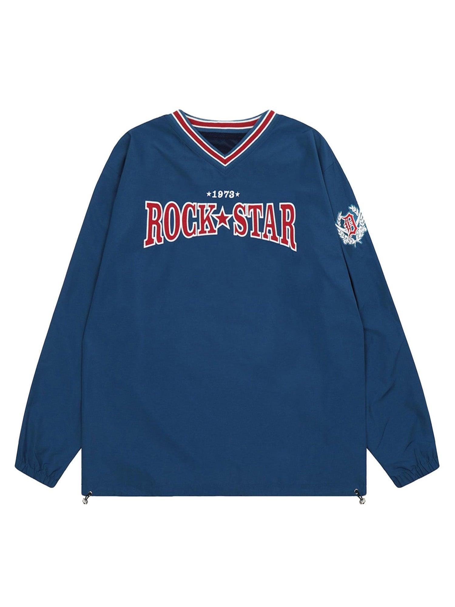 Tntwear Retro Embroidered Monogrammed V-neck Sweatshirt - 2146 - tntwear1