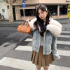 Faux Fur Neck Denim Coat For Women - tntwear1