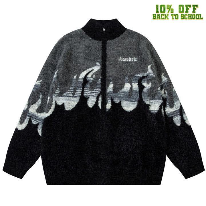 Tntwear® Mohair Zipper Knit Sweater Flame - tntwear1