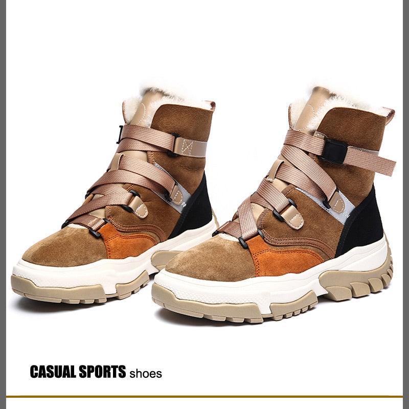 New High Top Multi Color Motorcycle Ankle Sneakers Suede Leather Casual Shoe Platform Wedge Comfortable Luxury Women Winter Boot - tntwear1
